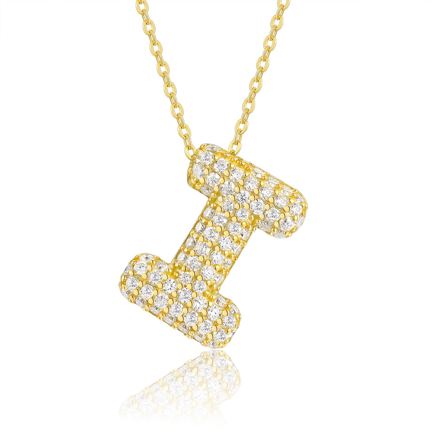 Bubble Initial Necklace | Pave Letter Pendant, 925 Sterling Silver