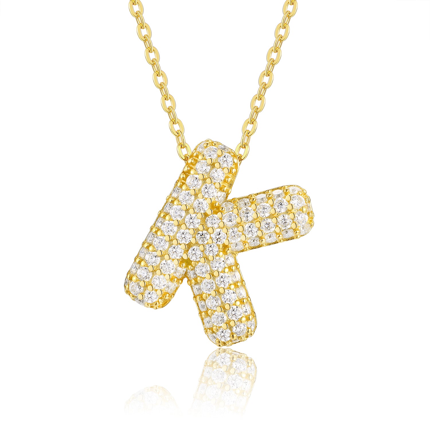 Bubble Initial Necklace | Pave Letter Pendant, 925 Sterling Silver