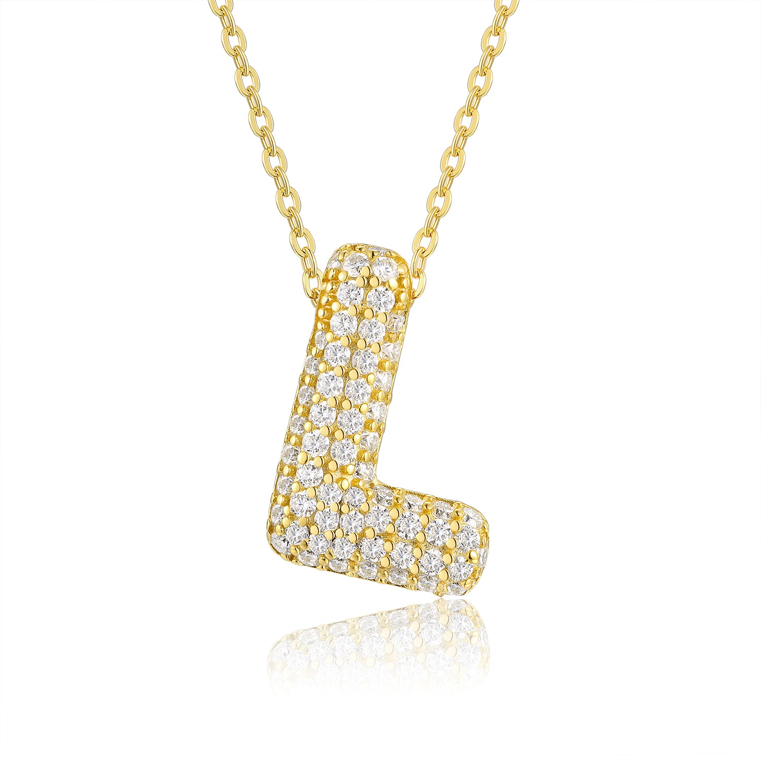 Bubble Initial Necklace | Pave Letter Pendant, 925 Sterling Silver