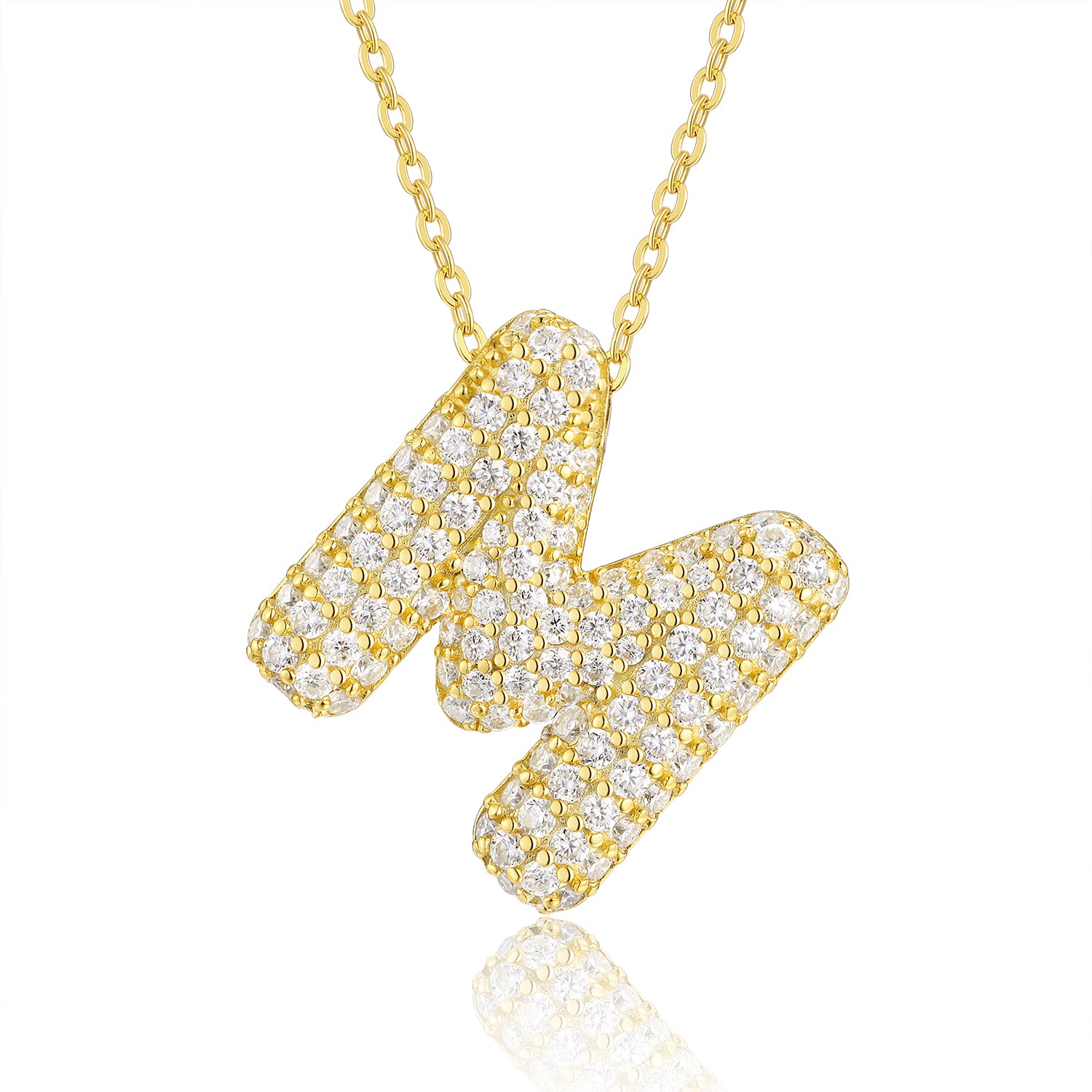 Bubble Initial Necklace | Pave Letter Pendant, 925 Sterling Silver