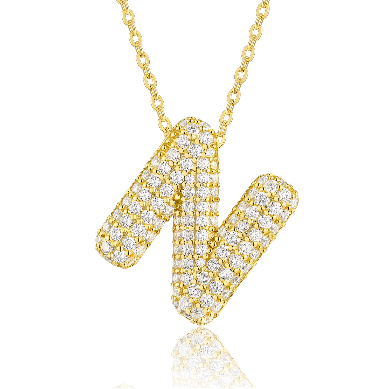 Bubble Initial Necklace | Pave Letter Pendant, 925 Sterling Silver