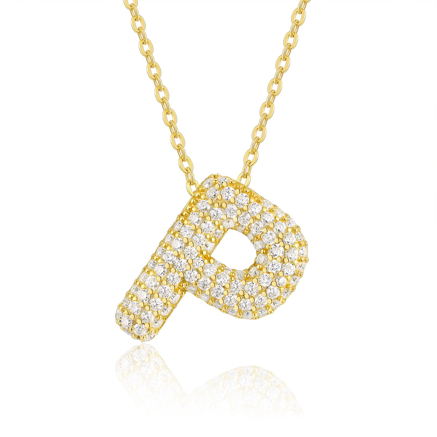 Bubble Initial Necklace | Pave Letter Pendant, 925 Sterling Silver