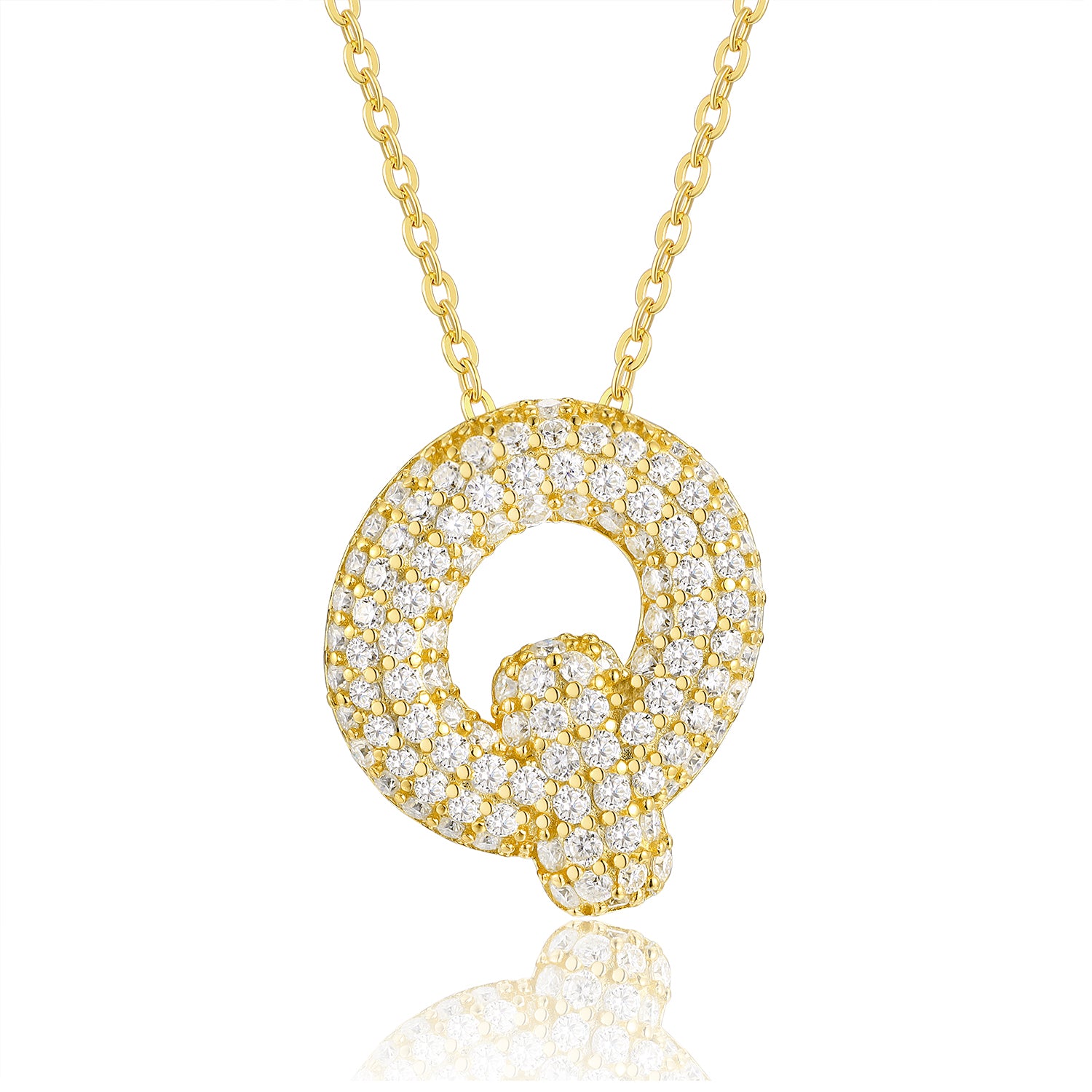 Bubble Initial Necklace | Pave Letter Pendant, 925 Sterling Silver