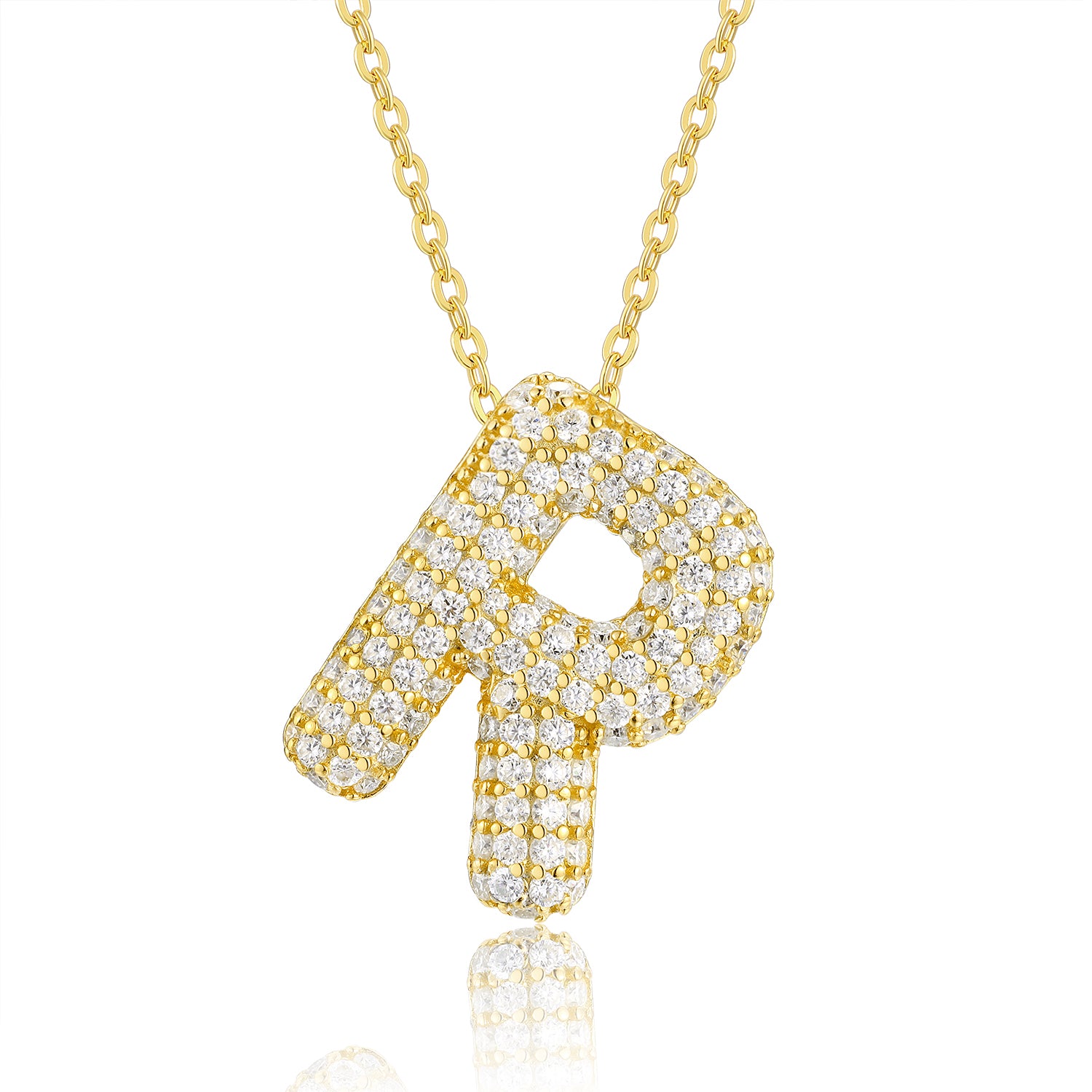 Bubble Initial Necklace | Pave Letter Pendant, 925 Sterling Silver