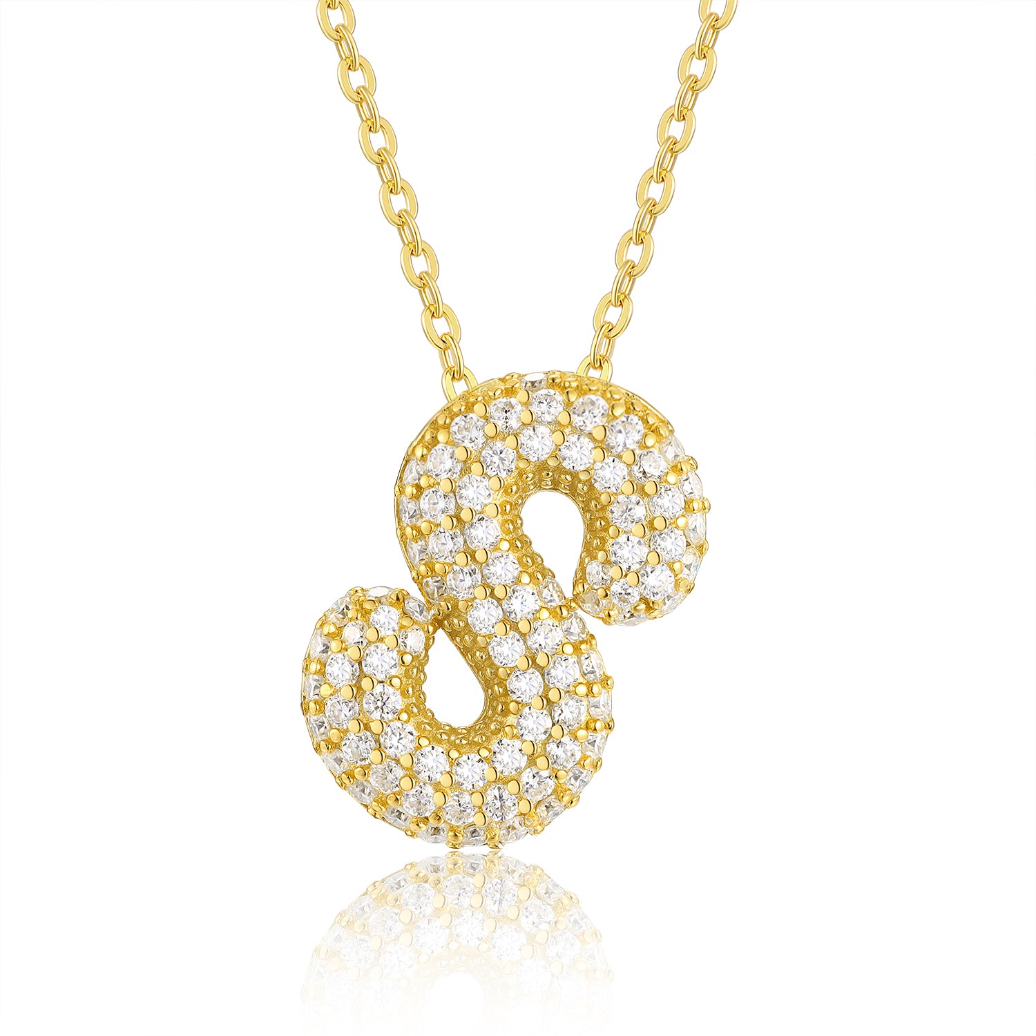 Bubble Initial Necklace | Pave Letter Pendant, 925 Sterling Silver