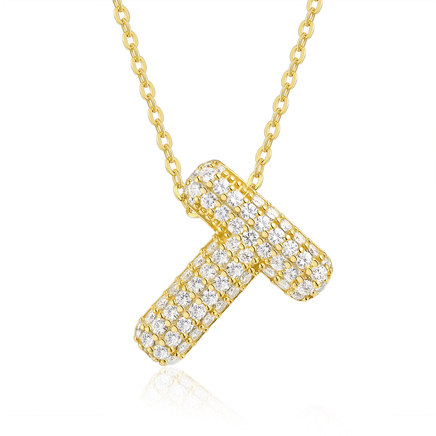 Bubble Initial Necklace | Pave Letter Pendant, 925 Sterling Silver