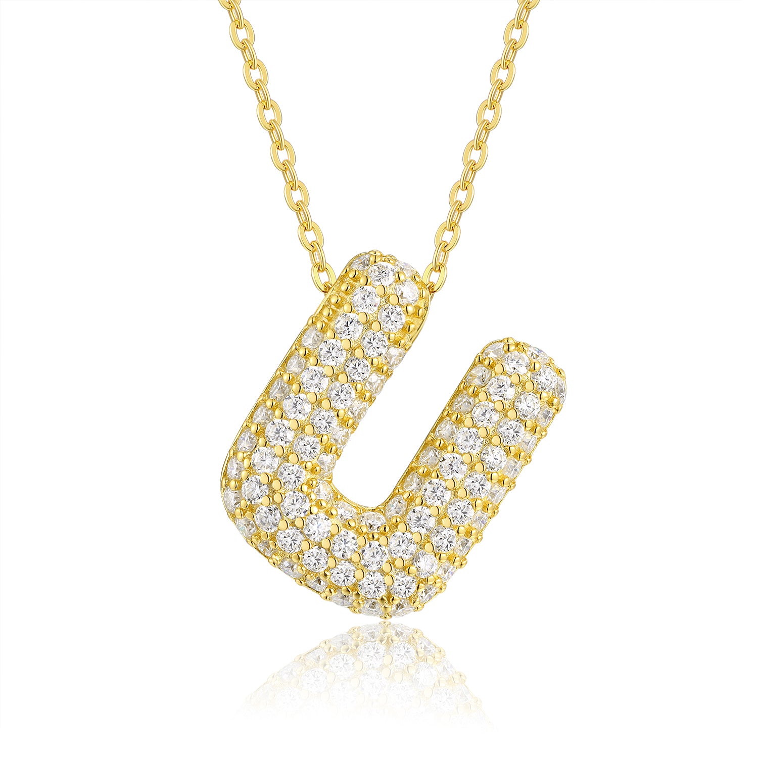 Bubble Initial Necklace | Pave Letter Pendant, 925 Sterling Silver