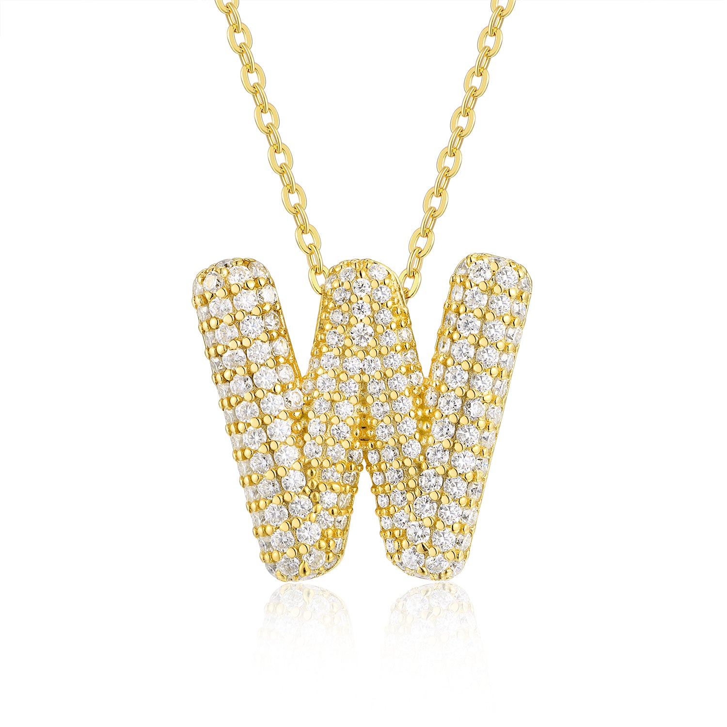 Bubble Initial Necklace | Pave Letter Pendant, 925 Sterling Silver