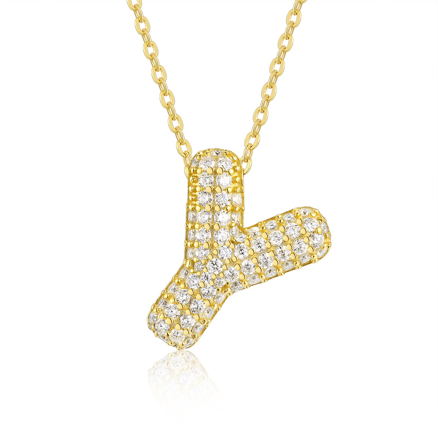 Bubble Initial Necklace | Pave Letter Pendant, 925 Sterling Silver