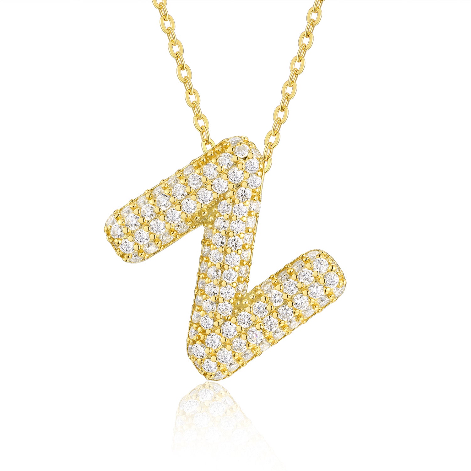 Bubble Initial Necklace | Pave Letter Pendant, 925 Sterling Silver