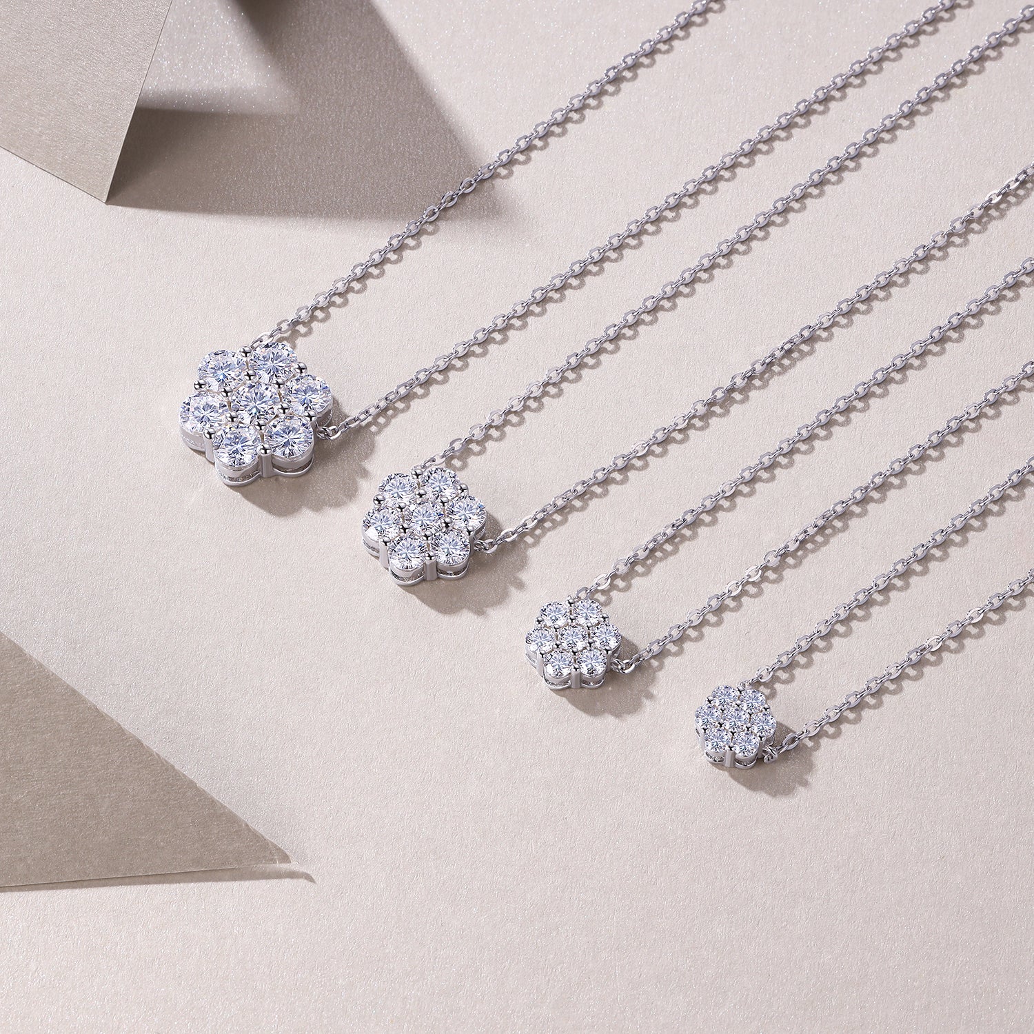 Mini Floral Cluster Halo Round Moissanite Necklace