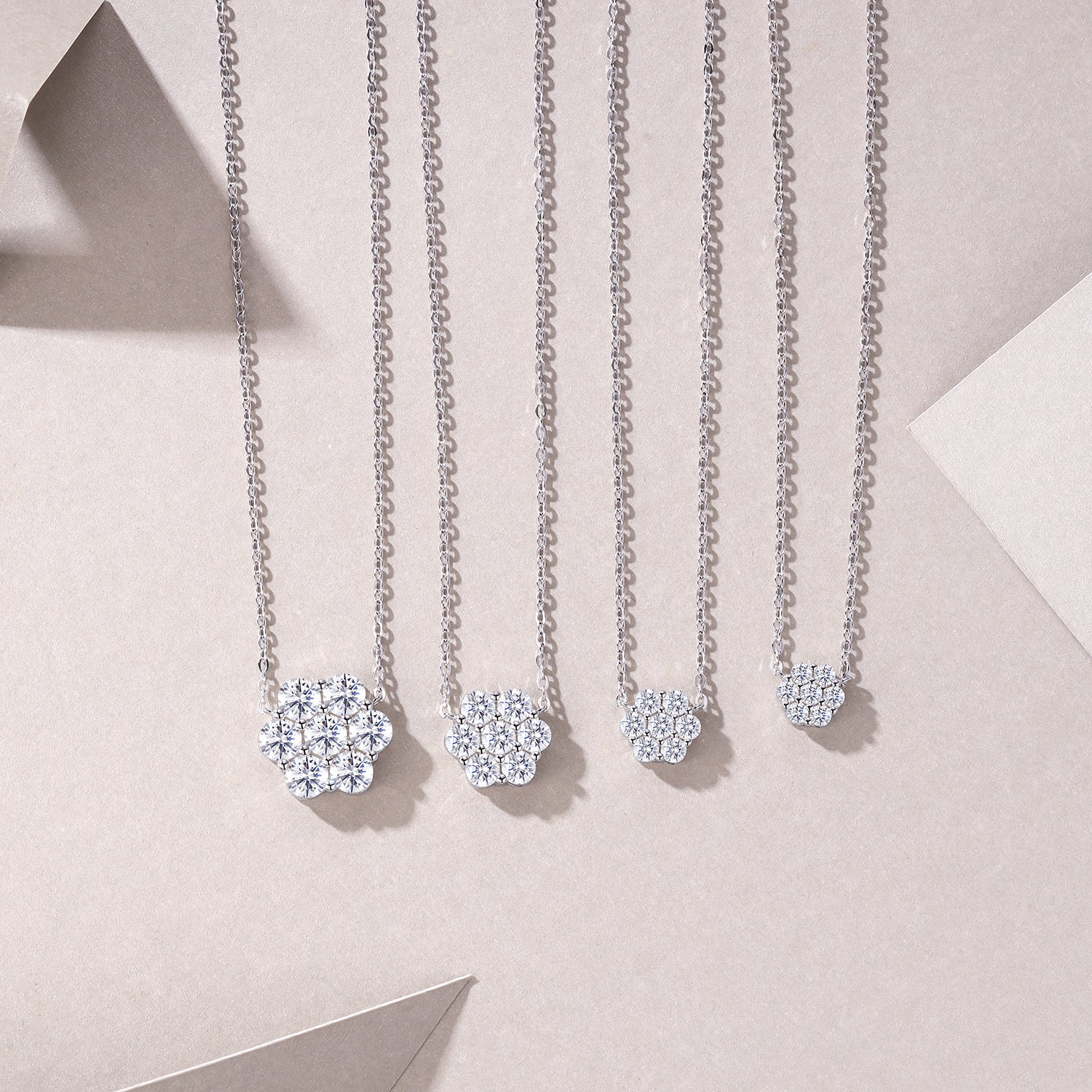 Mini Floral Cluster Halo Round Moissanite Necklace