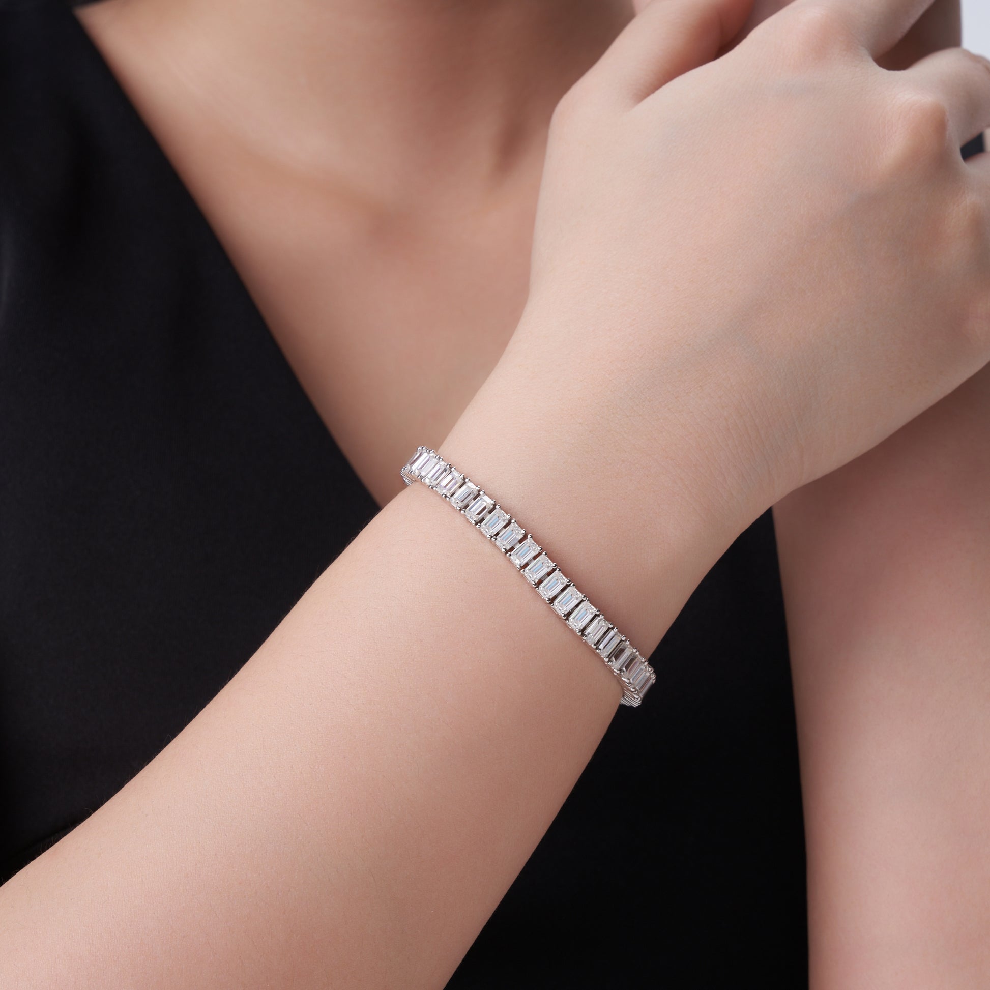 Aria Bracelet | 925 Sterling Silver, Emerald-Cut Tennis Bracelet
