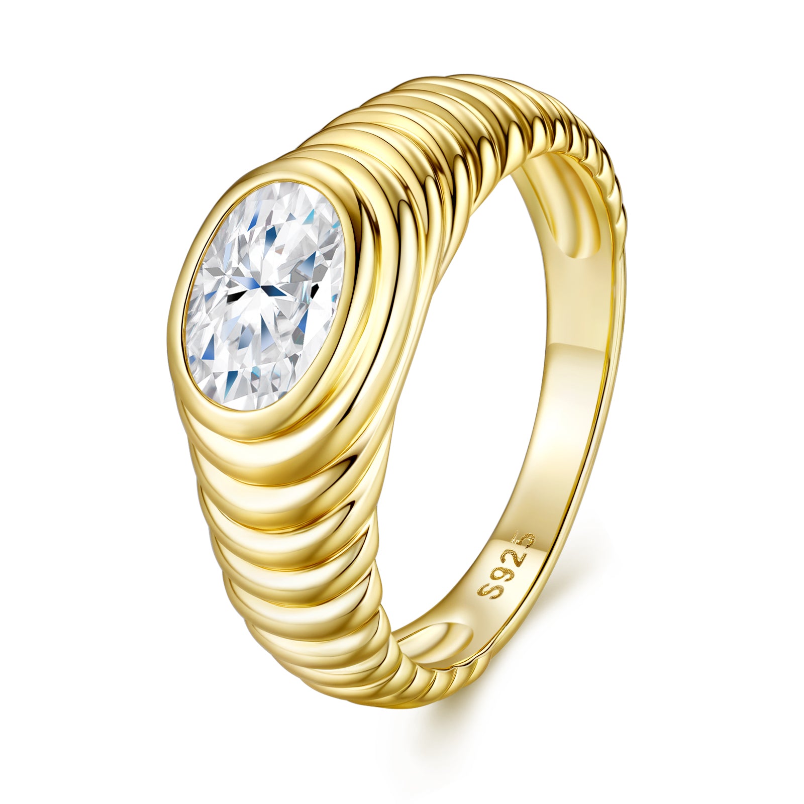 Gold Twisted Oval Halo Moissanite Ring