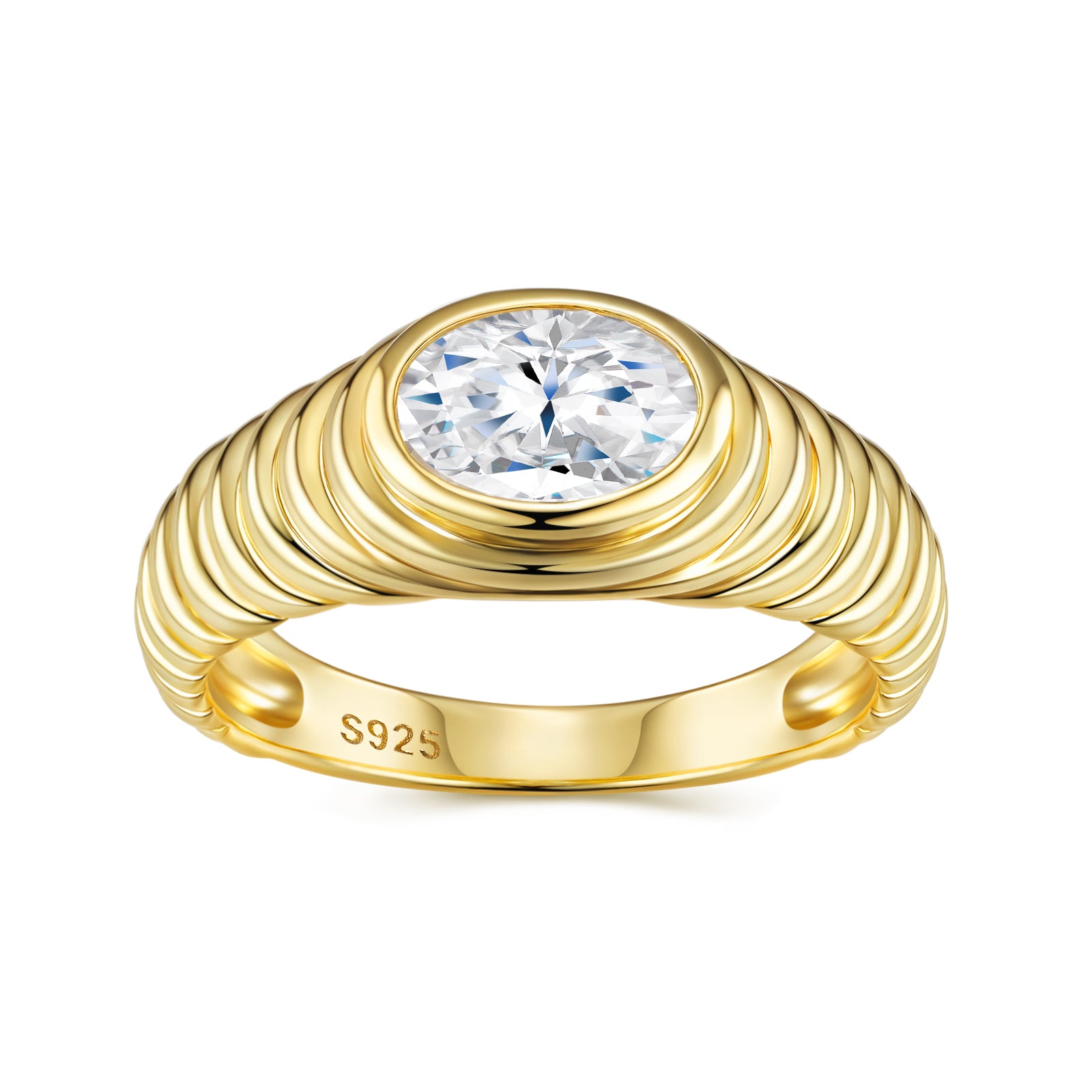 Gold Twisted Oval Halo Moissanite Ring