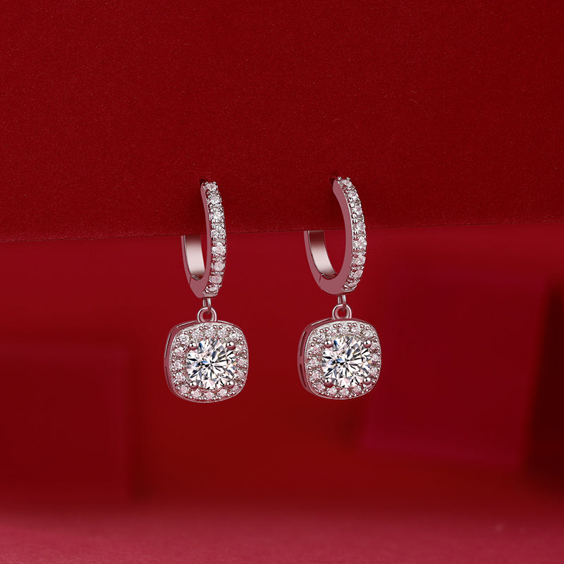 Reverie Earrings | Cushion Halo Drop Earrings
