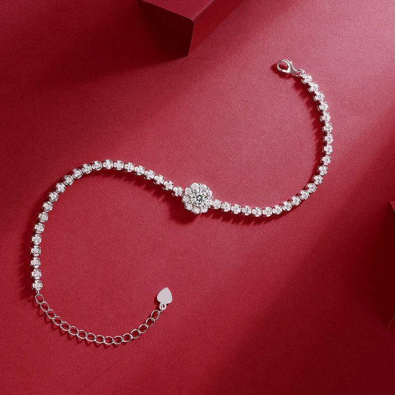 Bridge of Magpies Bow Bracelet | Round Cut Moissanite, 925 Sterling Silver