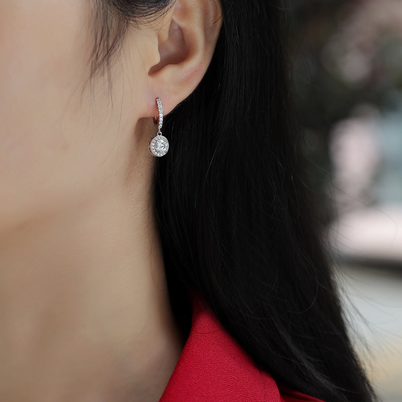 Aurora Drop Earrings | Halo Moissanite Hoops