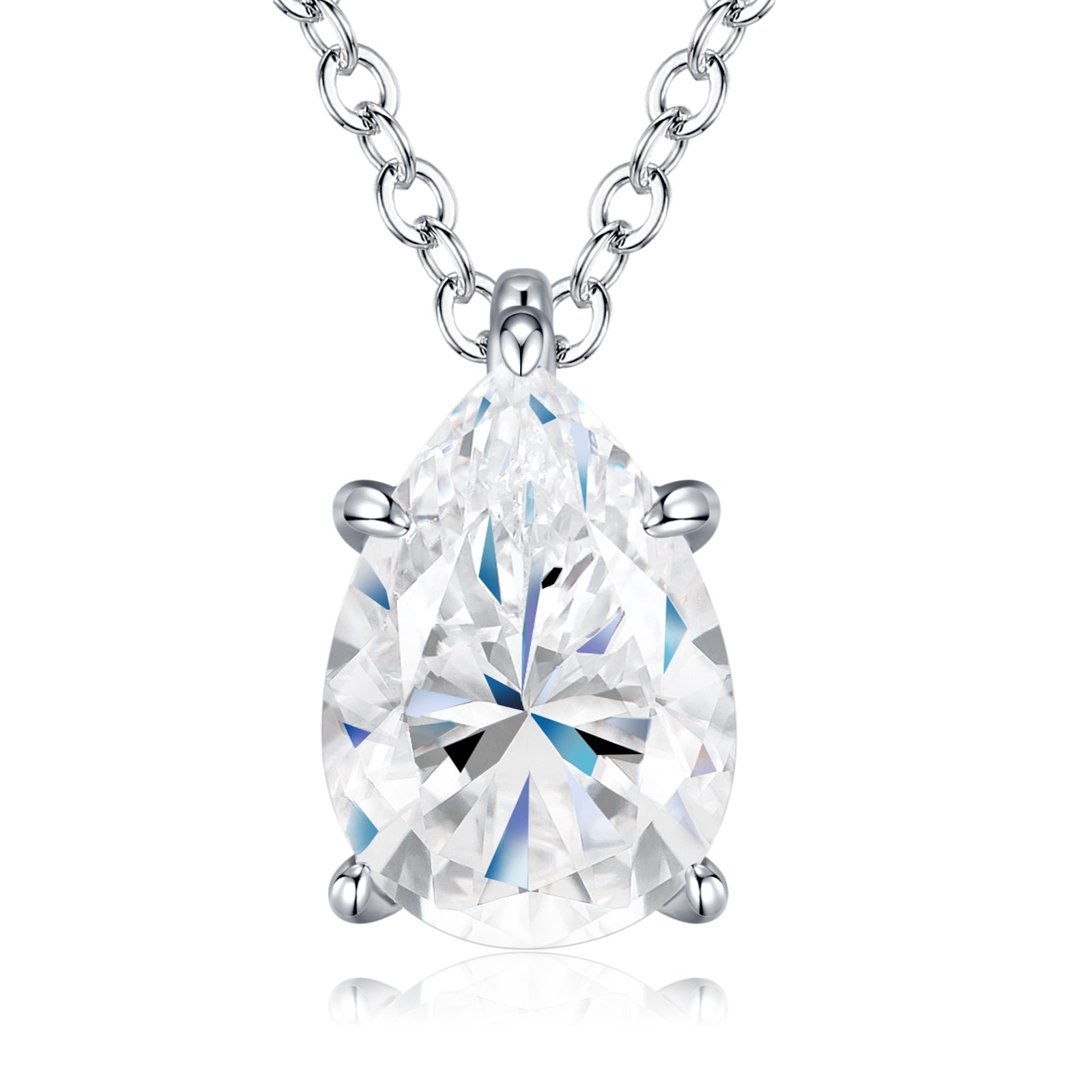 Pear Shaped Prong-Set Solitaire Moissanite Necklace