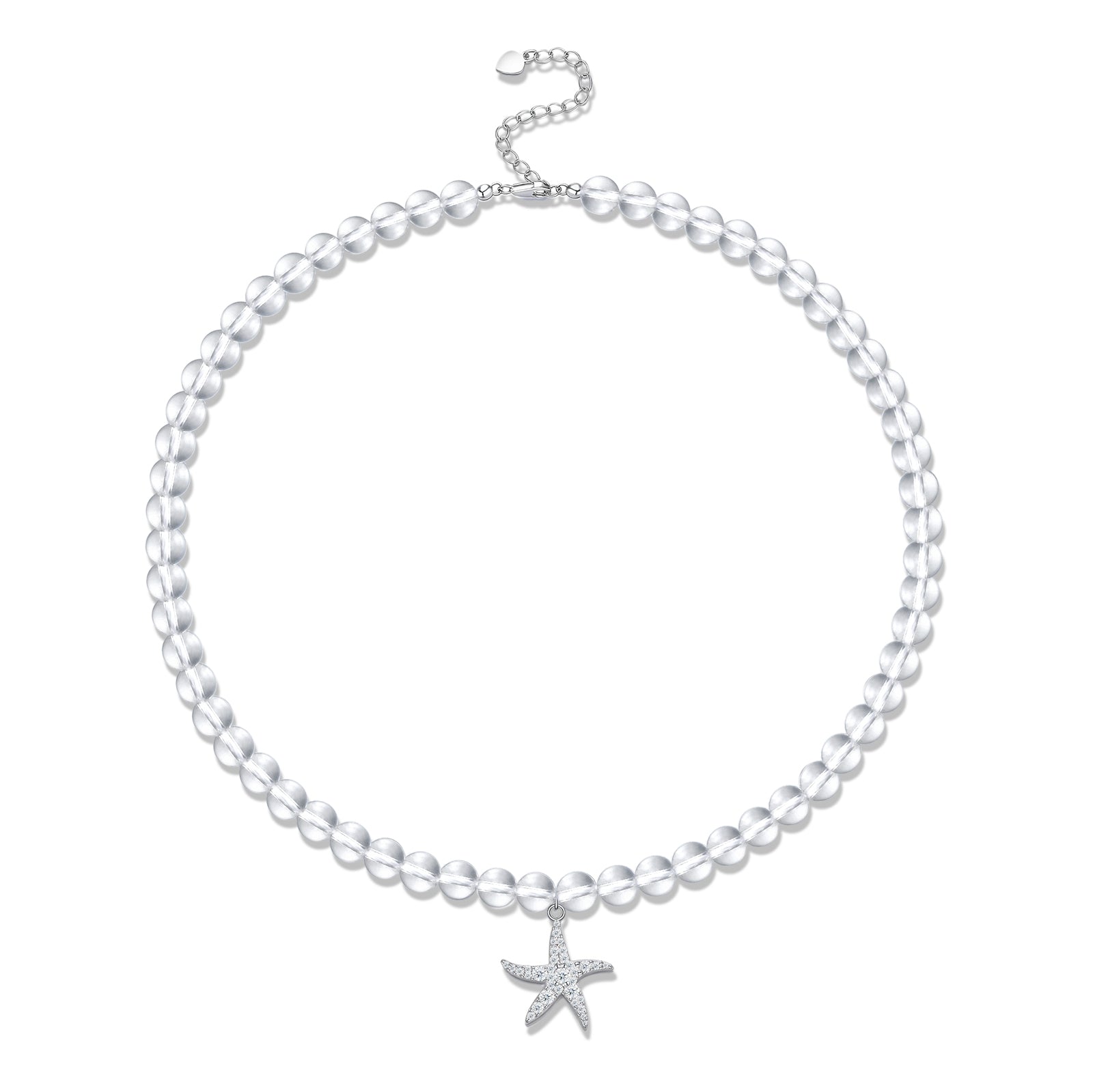 Starfish Pavé Pendant Oval Moissanite Bead Necklace