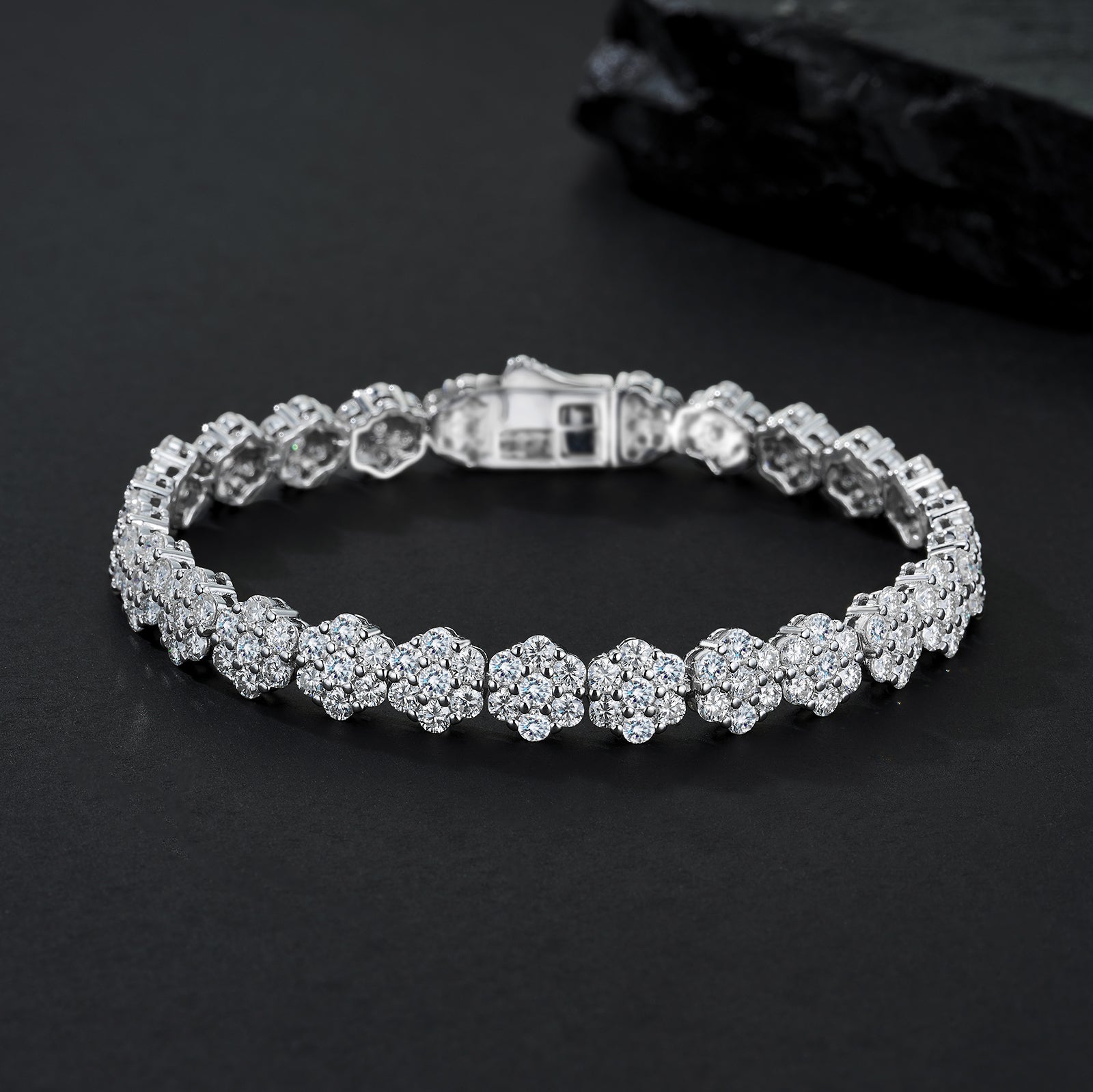 Rosette Bracelet | 925 Sterling Silver, Bloom Cluster Tennis Bracelet