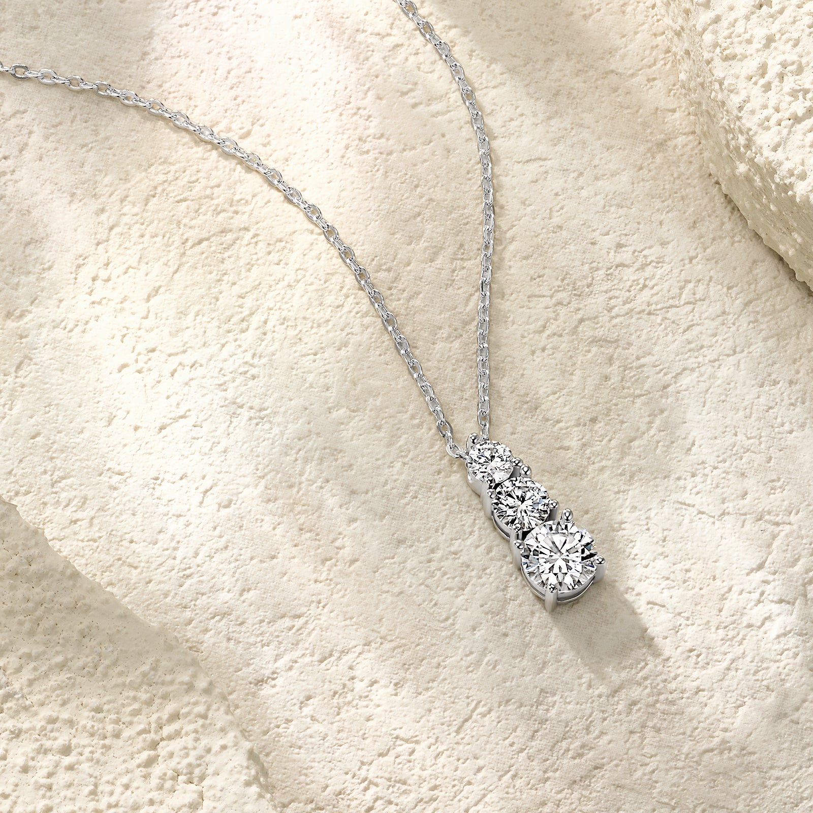 Round & Pear Three-Stone Prong-Set Moissanite Necklace