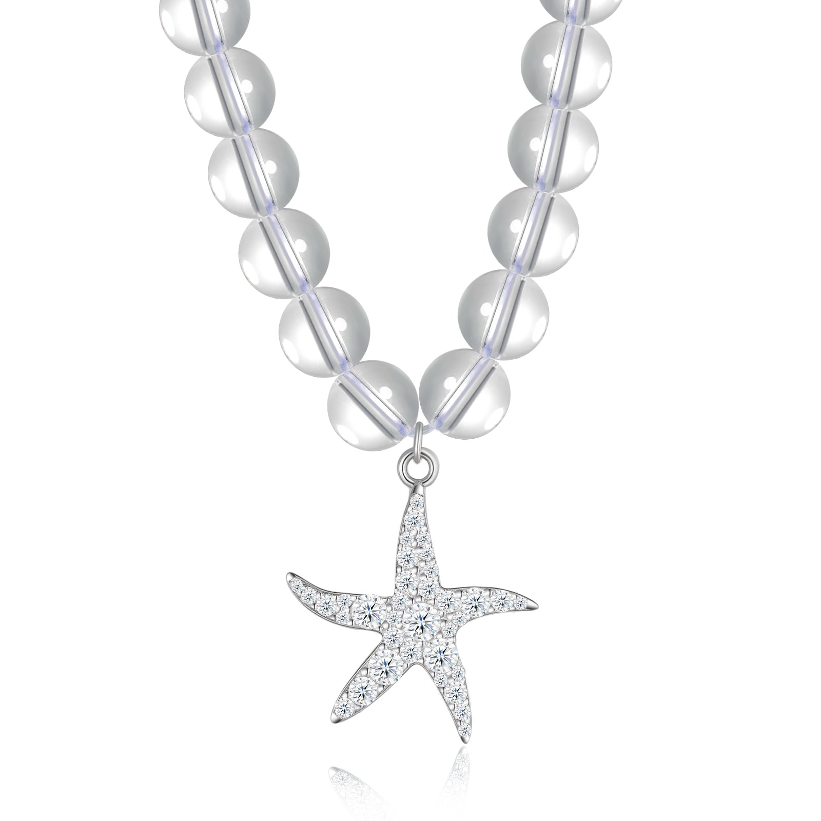 Starfish Pavé Pendant Oval Moissanite Bead Necklace