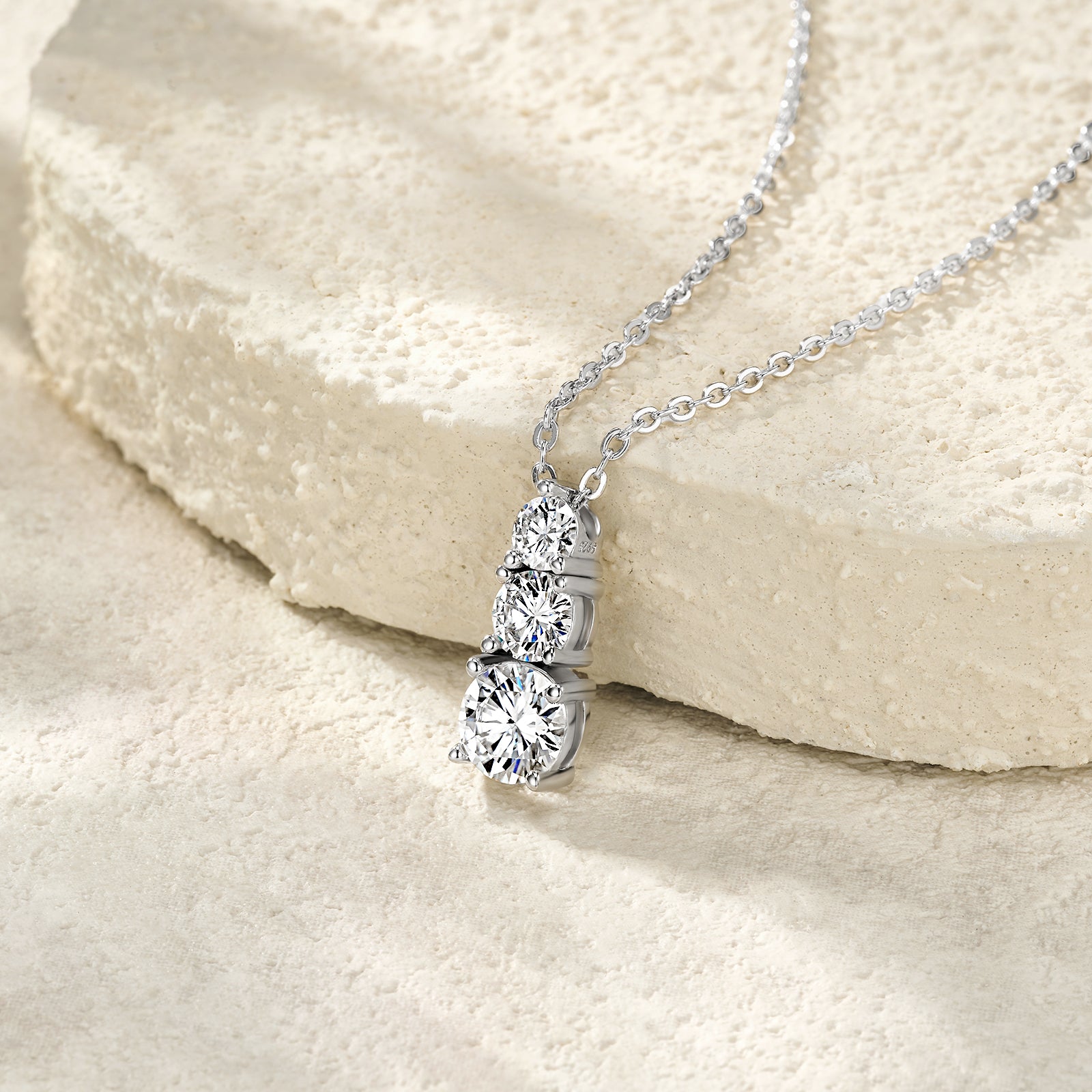 Round & Pear Three-Stone Prong-Set Moissanite Necklace