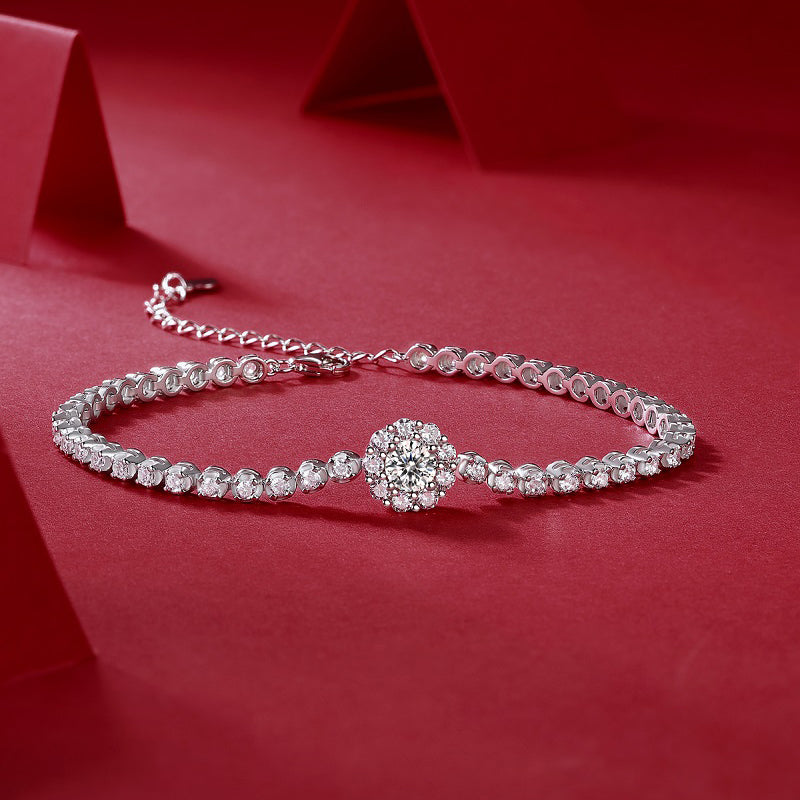 Bridge of Magpies Bow Bracelet | Round Cut Moissanite, 925 Sterling Silver