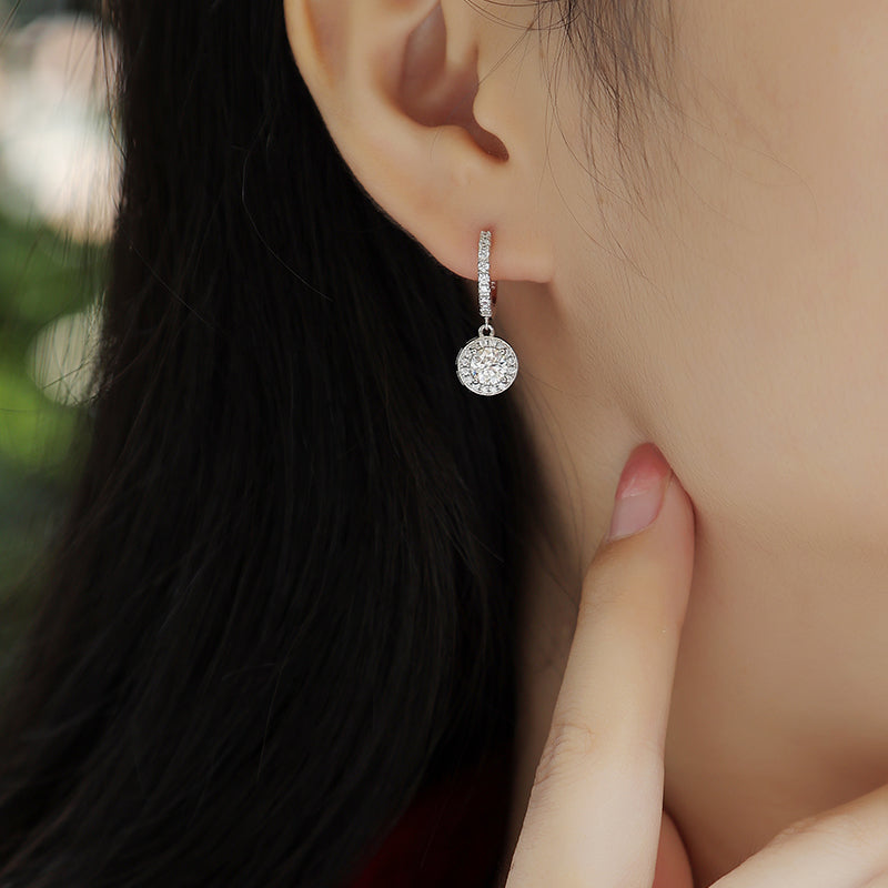 Aurora Drop Earrings | Halo Moissanite Hoops