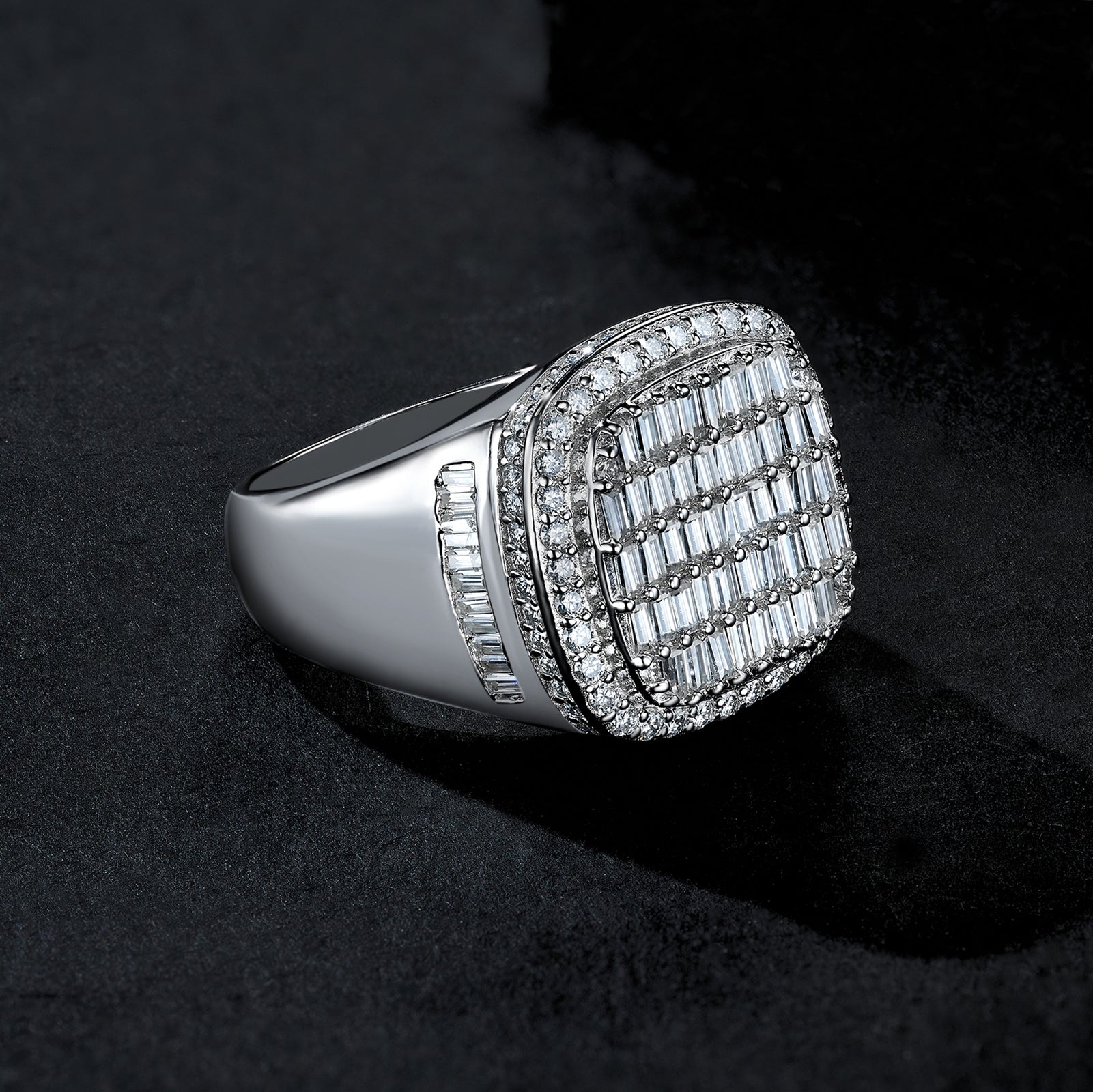 Monarch Ring | Baguette Pave Signet Ring