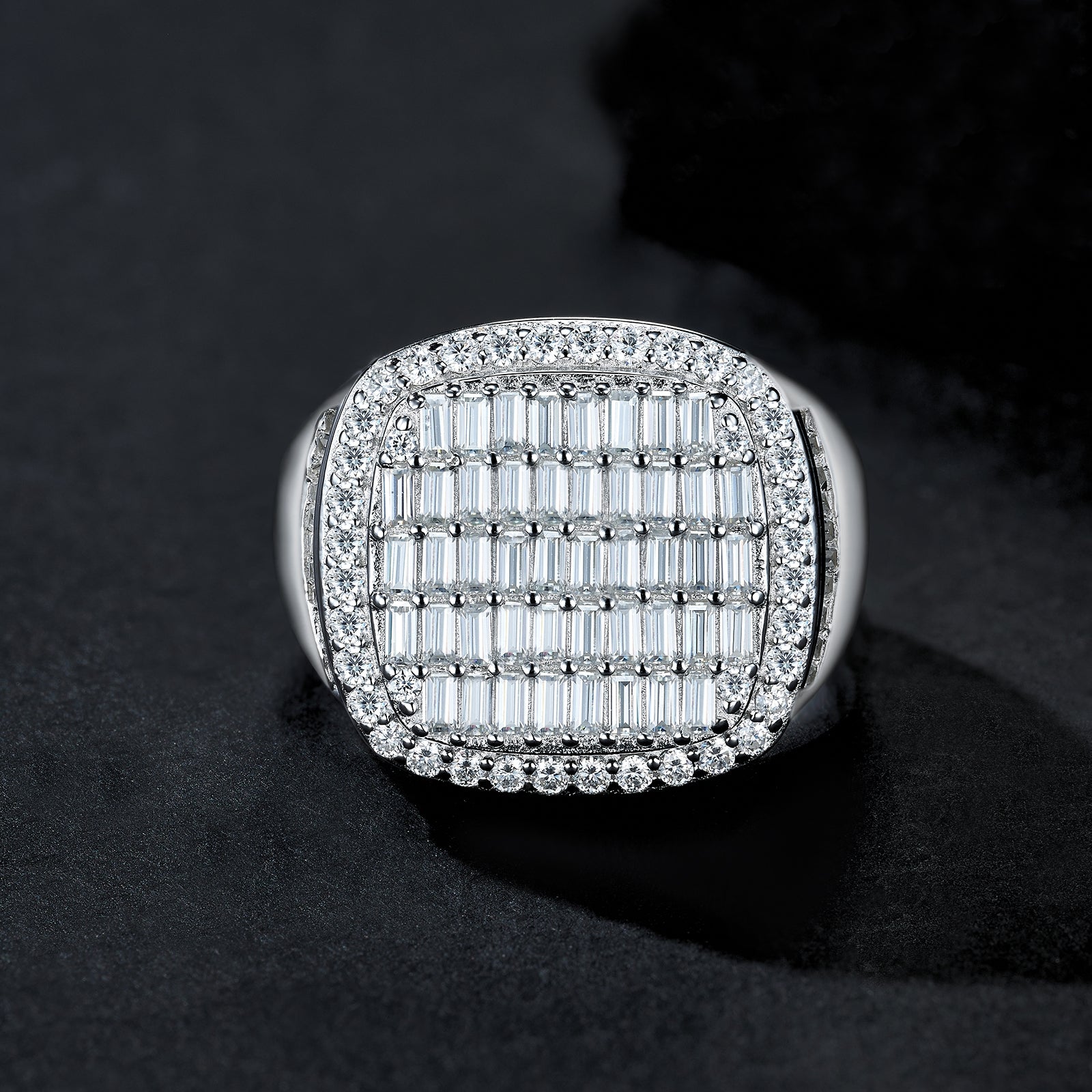 Monarch Ring | Baguette Pave Signet Ring
