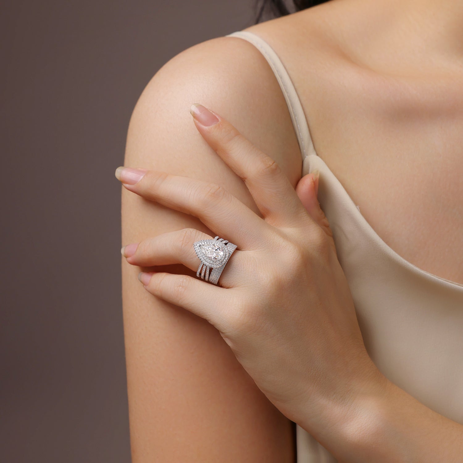 Seraphina Ring | Pear Halo Pave Ring