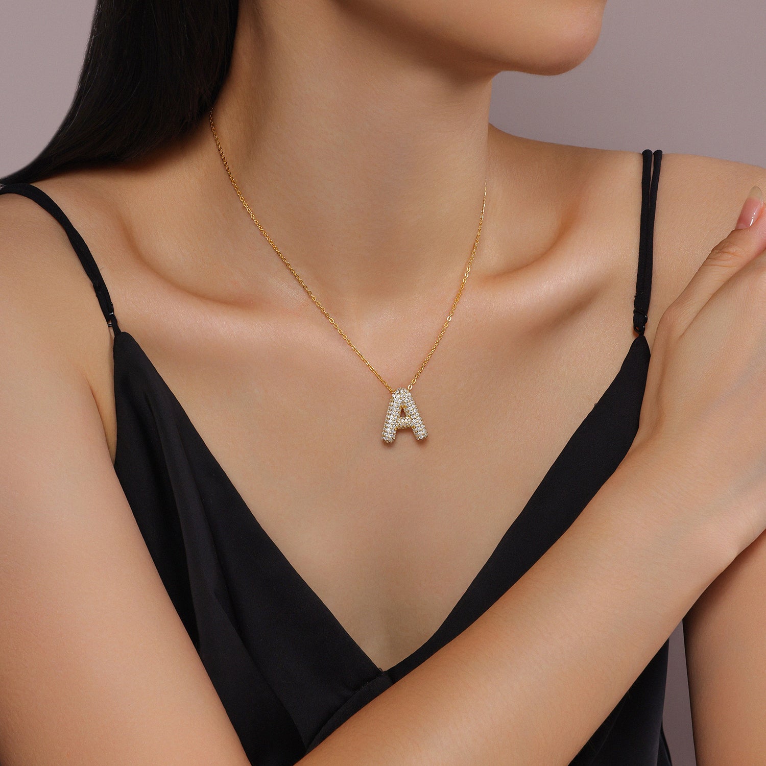Bubble Initial Necklace | Pave Letter Pendant, 925 Sterling Silver
