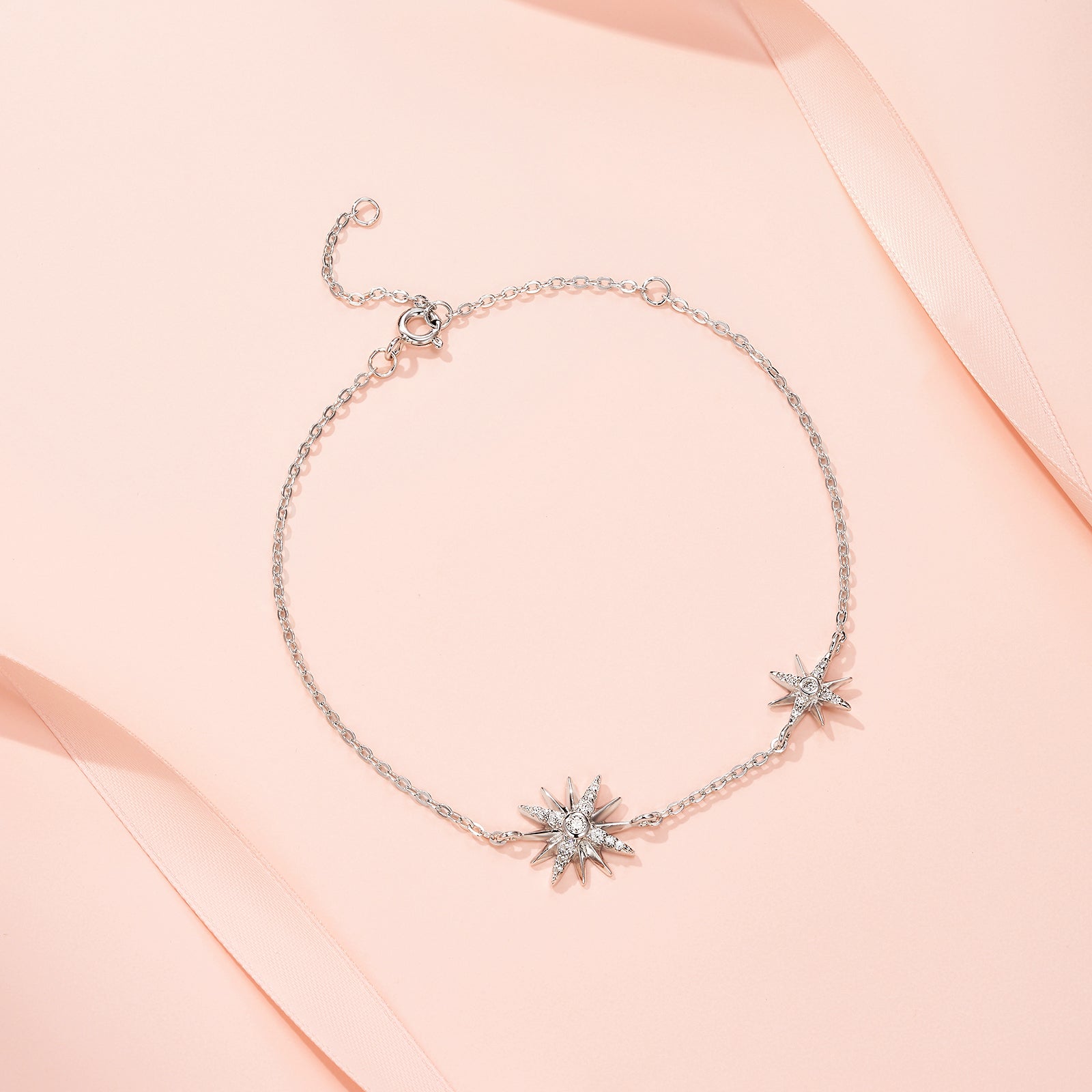 Nova Bracelet | 925 Sterling Silver, Dual-Star Moissanite Bracelet