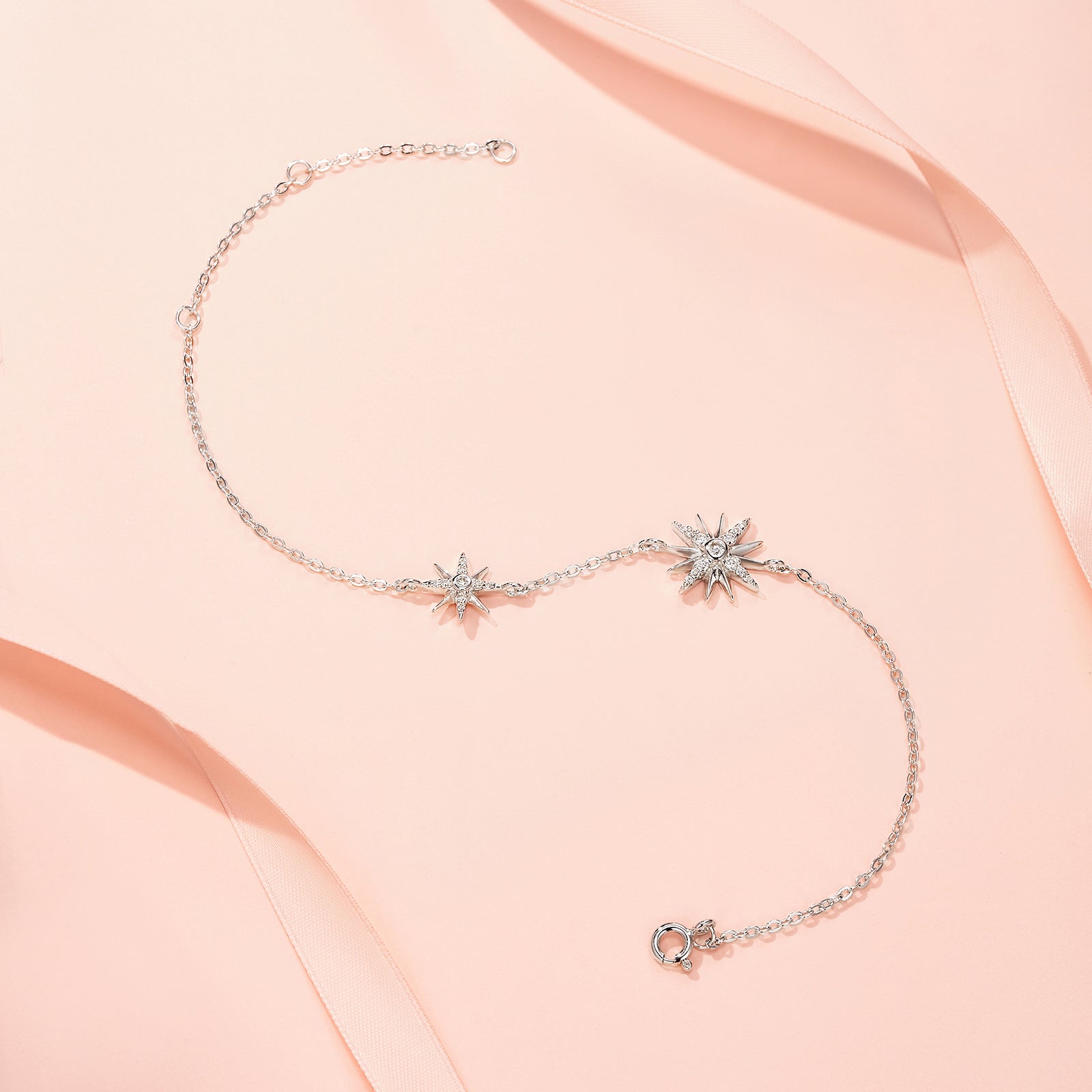 Nova Bracelet | 925 Sterling Silver, Dual-Star Moissanite Bracelet