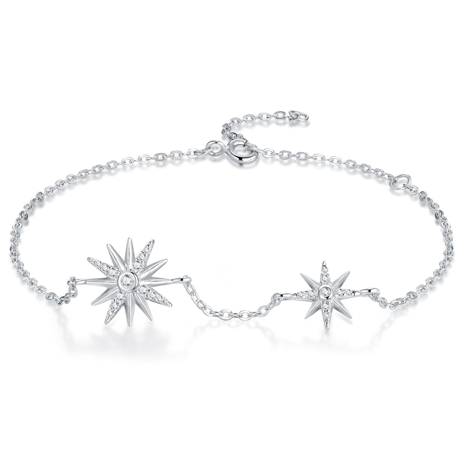 Nova Bracelet | 925 Sterling Silver, Dual-Star Moissanite Bracelet