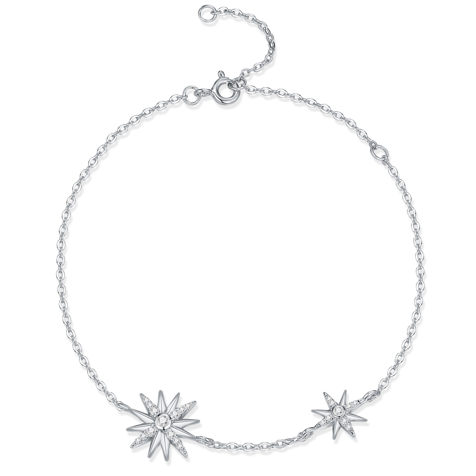 Nova Bracelet | 925 Sterling Silver, Dual-Star Moissanite Bracelet