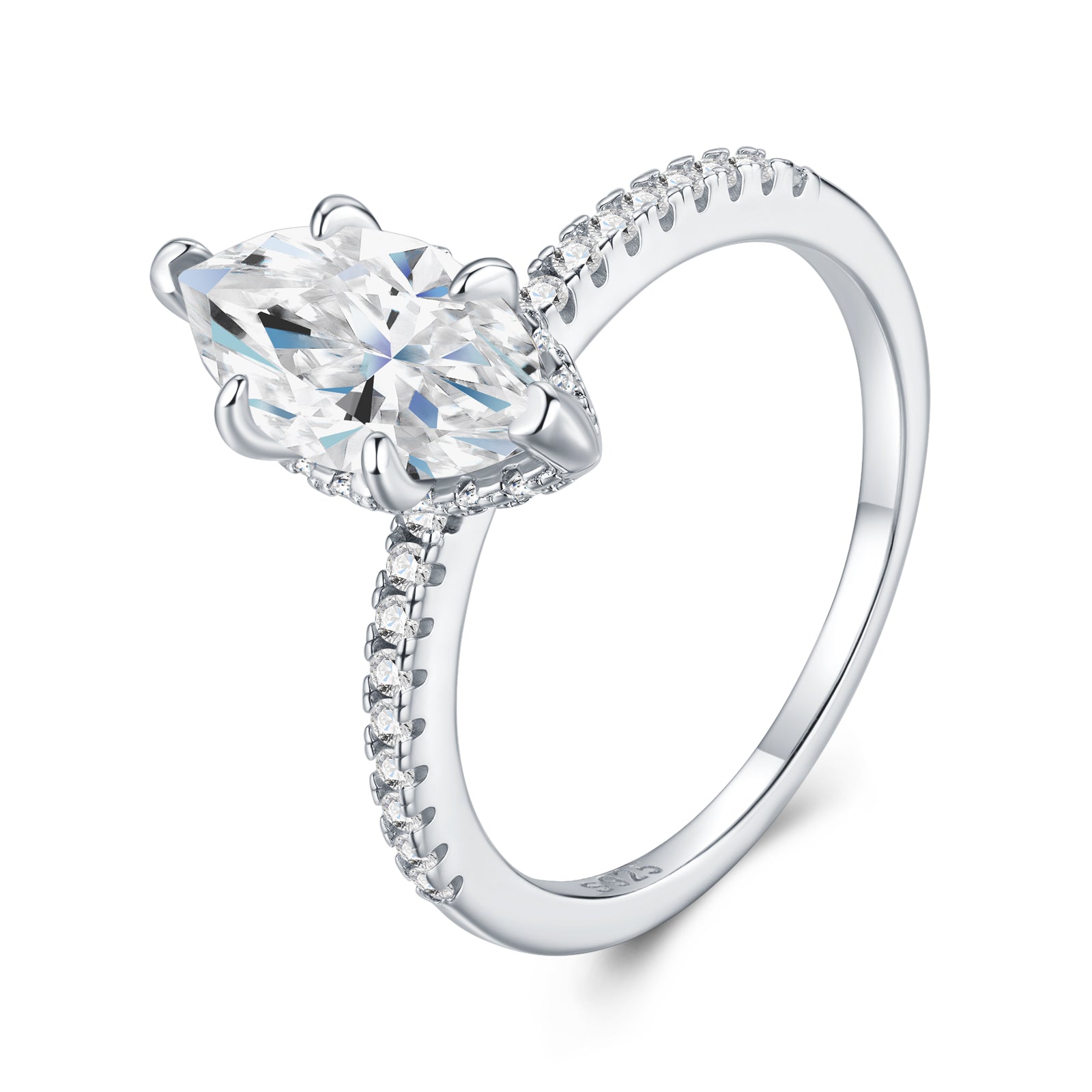 Marquise Cut Pavé Band Moissanite Ring