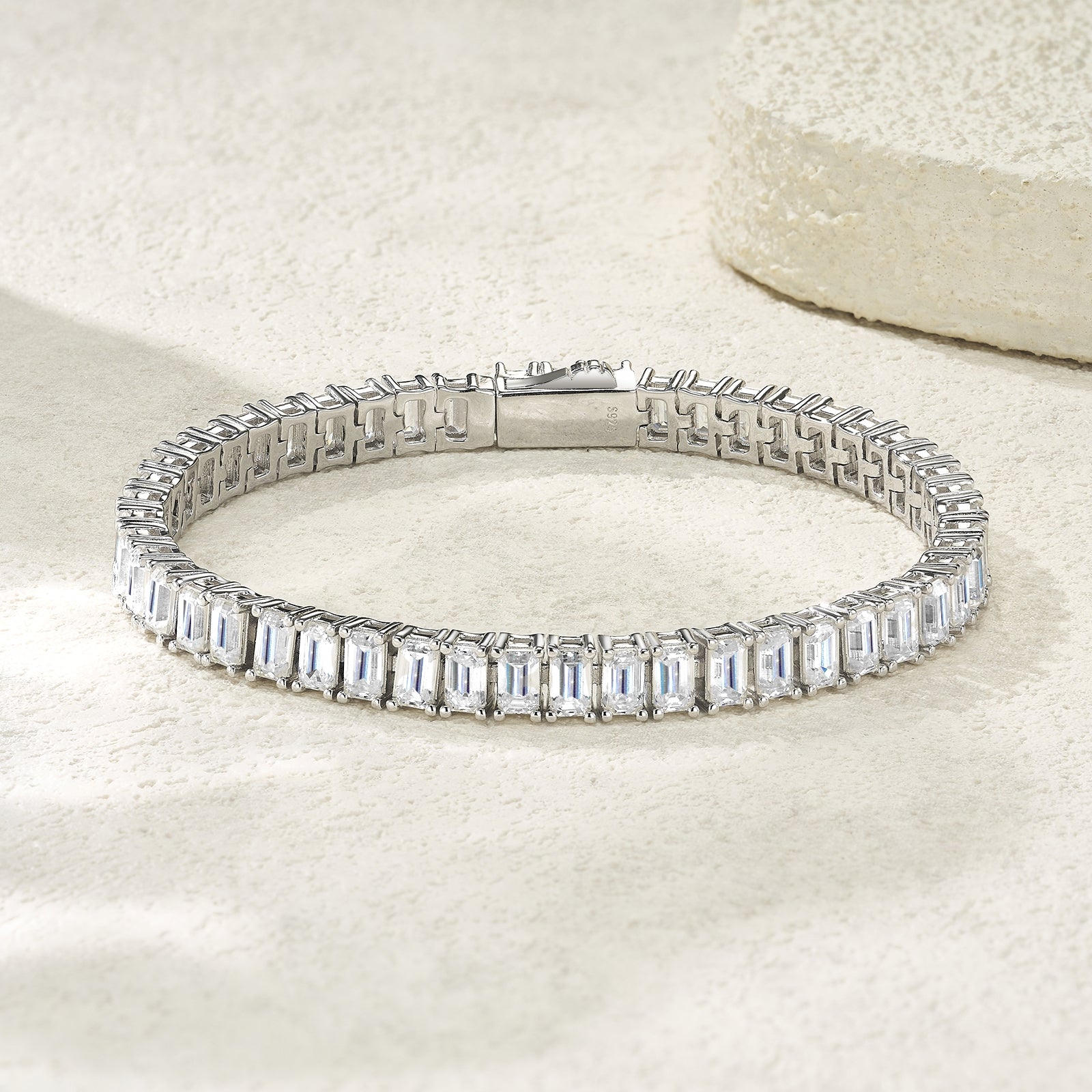 Aria Bracelet | 925 Sterling Silver, Emerald-Cut Tennis Bracelet