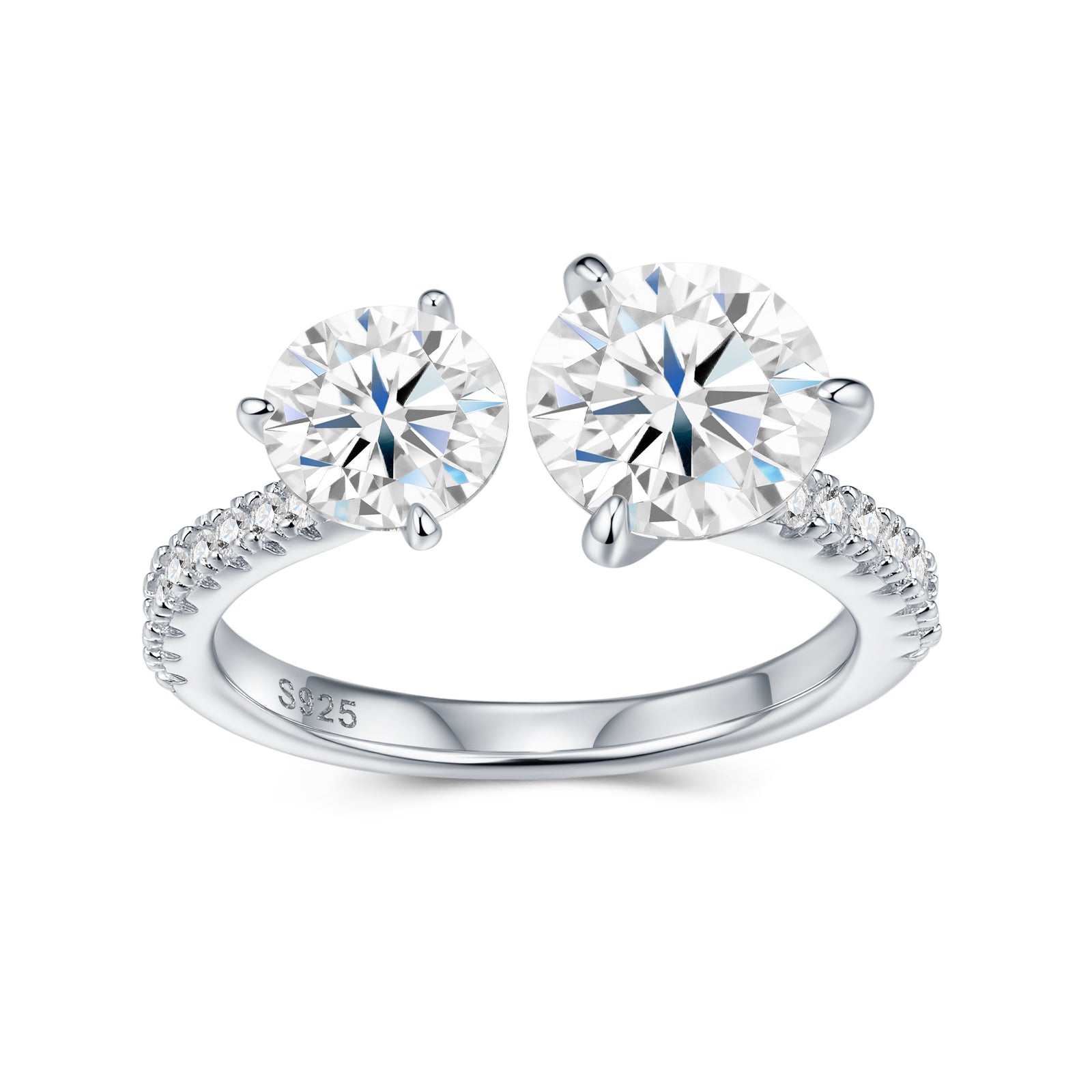 Double Round Brilliant Solitaire Pavé Moissanite Ring