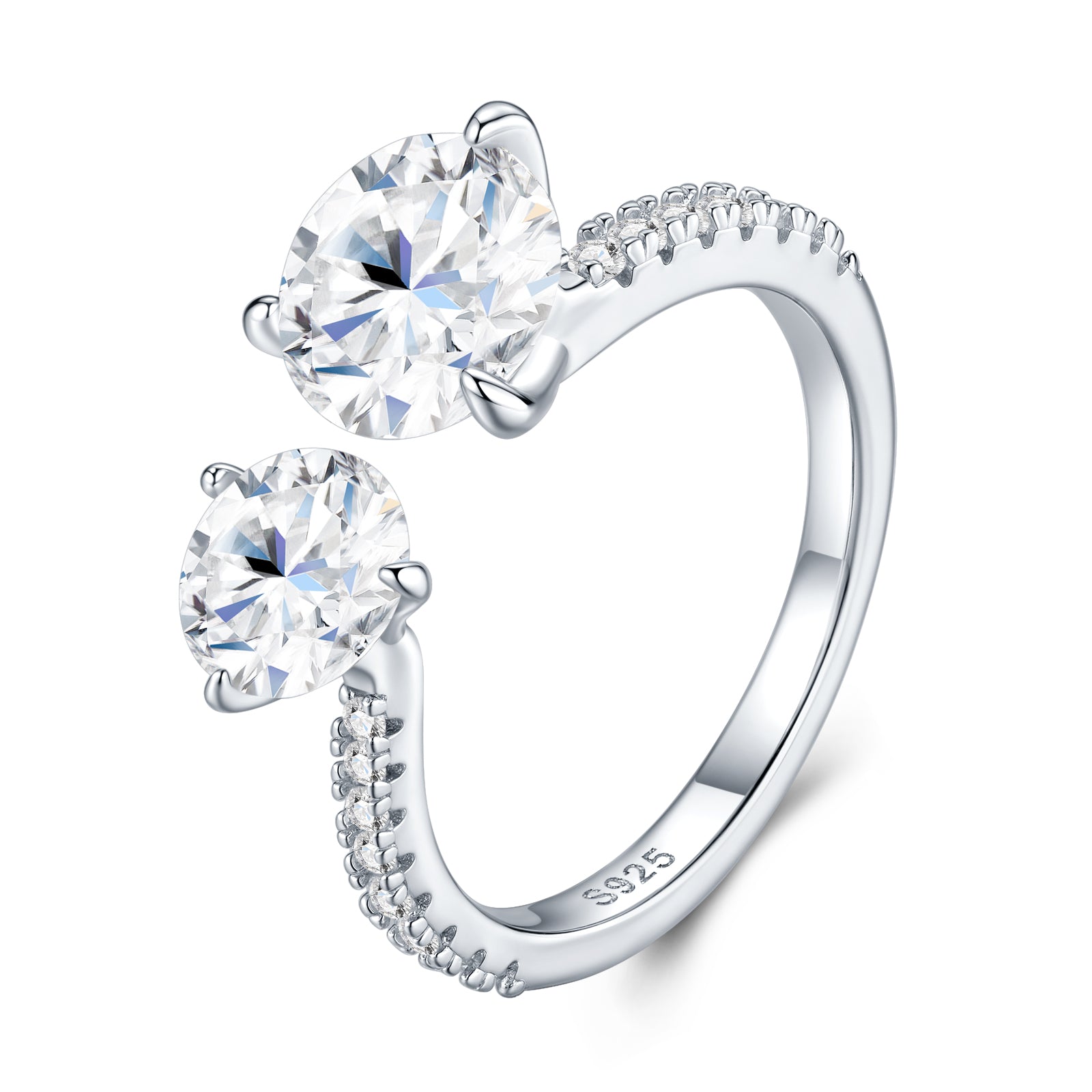 Double Round Brilliant Solitaire Pavé Moissanite Ring