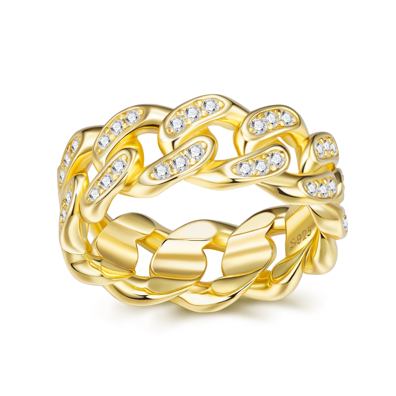 Gold Interlocking Wavy Frame Pavé Moissanite Ring