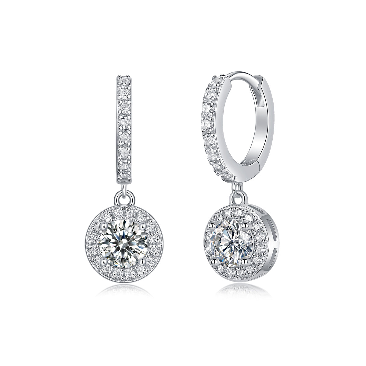 Aurora Drop Earrings | Halo Moissanite Hoops
