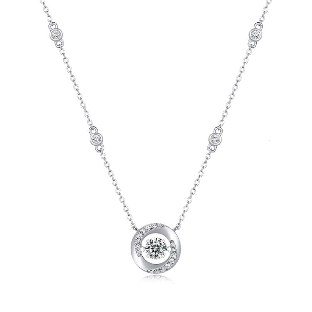 Orbit Halo Necklace | Round Cut Moissanite, 925 Sterling Silver