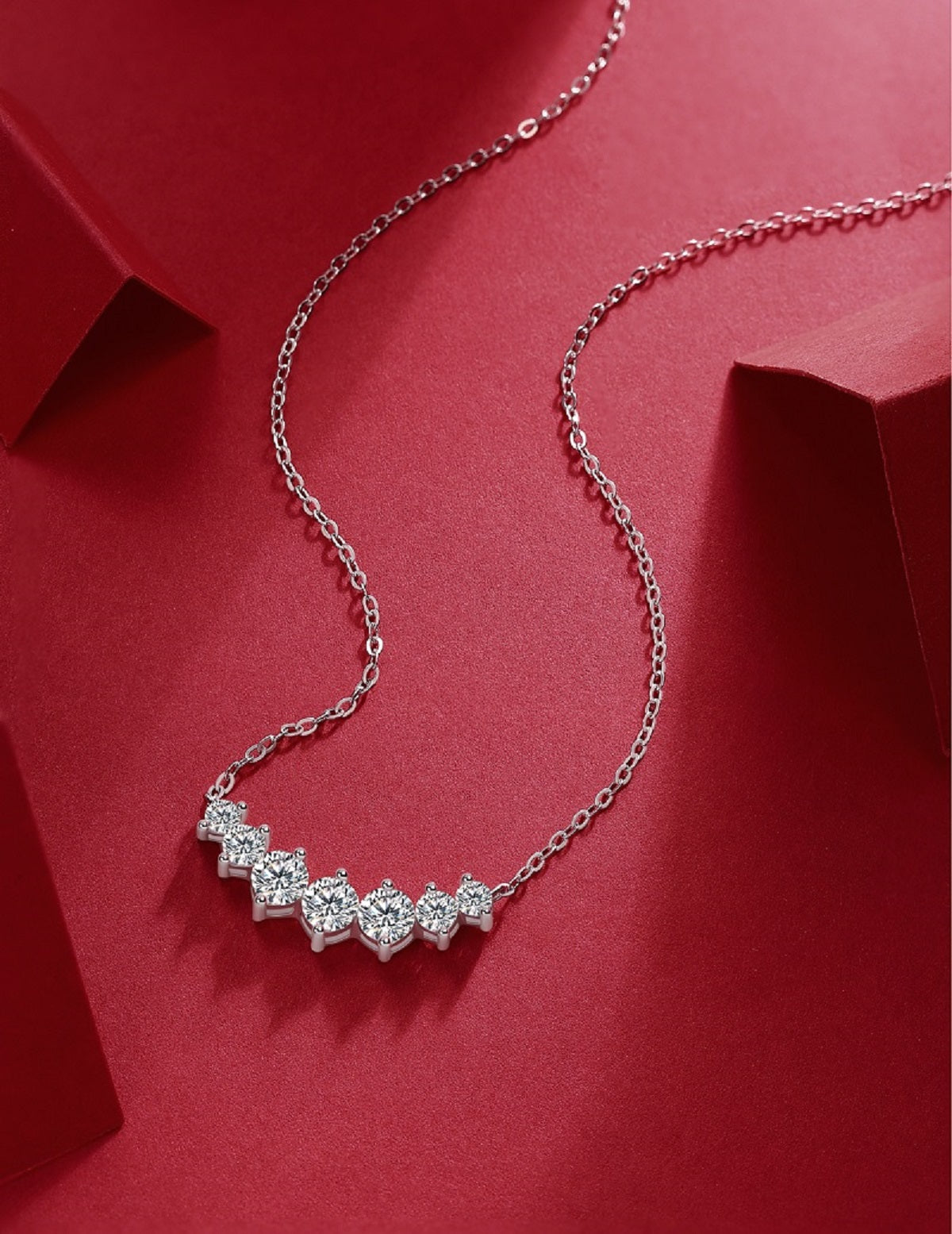 Curved Arc Prong-Set Round Moissanite Necklace