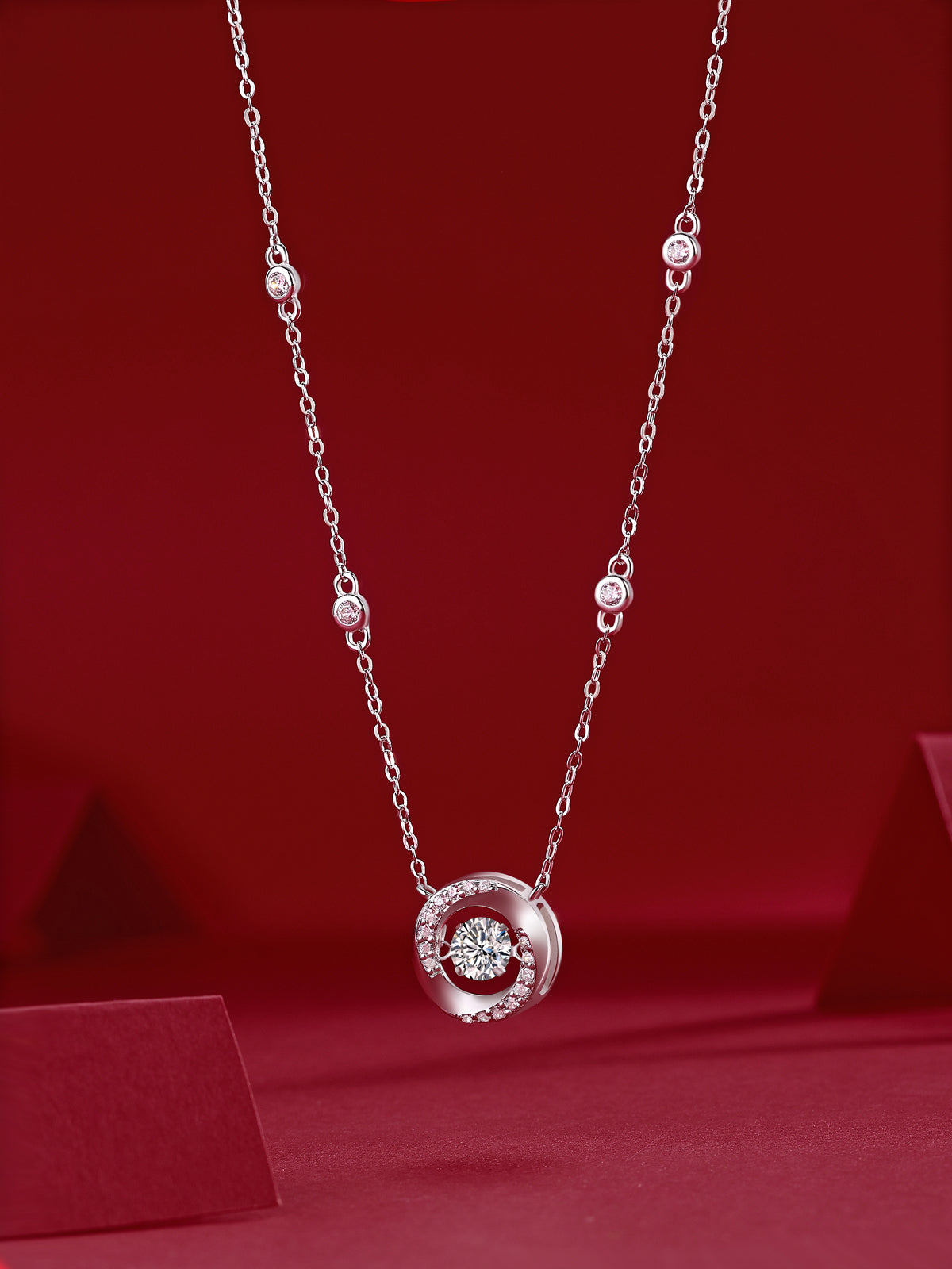 Orbit Halo Necklace | Round Cut Moissanite, 925 Sterling Silver
