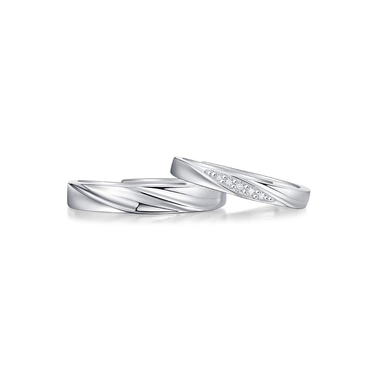 Tidal Wave Couple Ring | 925 Sterling Silver Matching Band