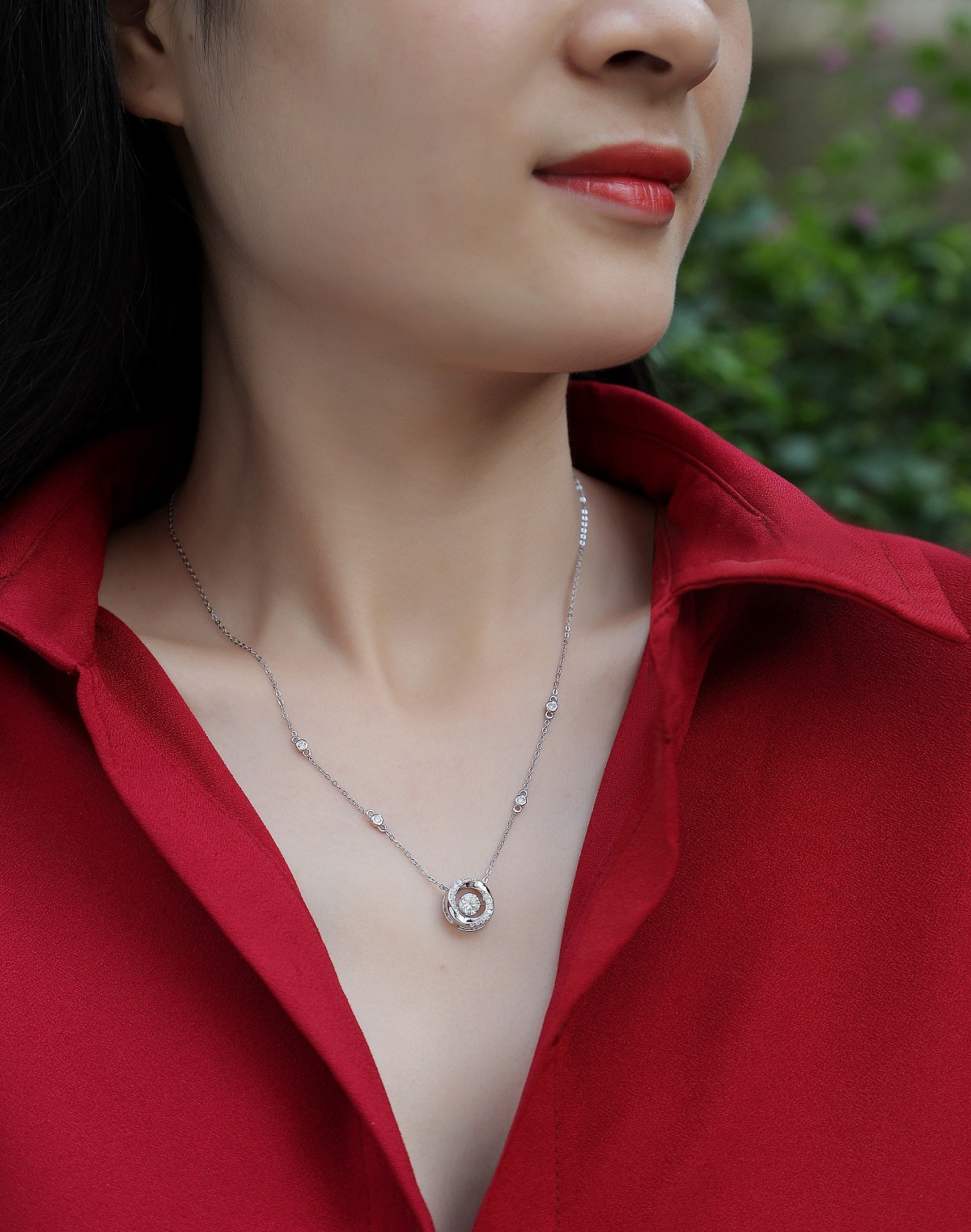 Orbit Halo Necklace | Round Cut Moissanite, 925 Sterling Silver