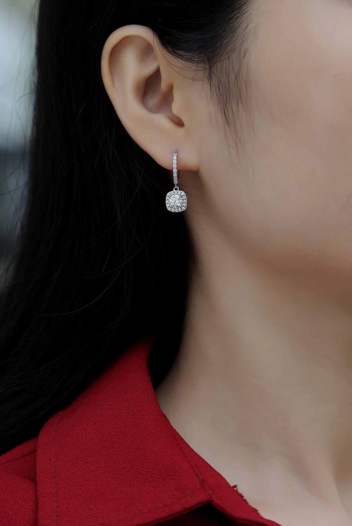 Reverie Earrings | Cushion Halo Drop Earrings